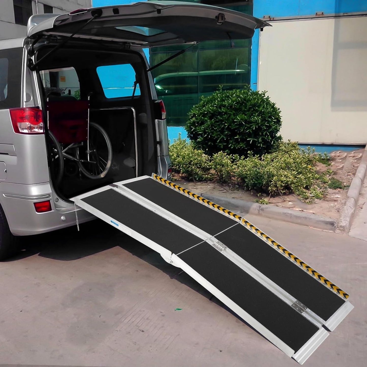 Heavy Duty 5 FT Wheelchair Ramp - 600 Lbs Weight Capacity, Non-Skid Aluminum Ramp with Reflective Strips & Transition Plate for Home Use
