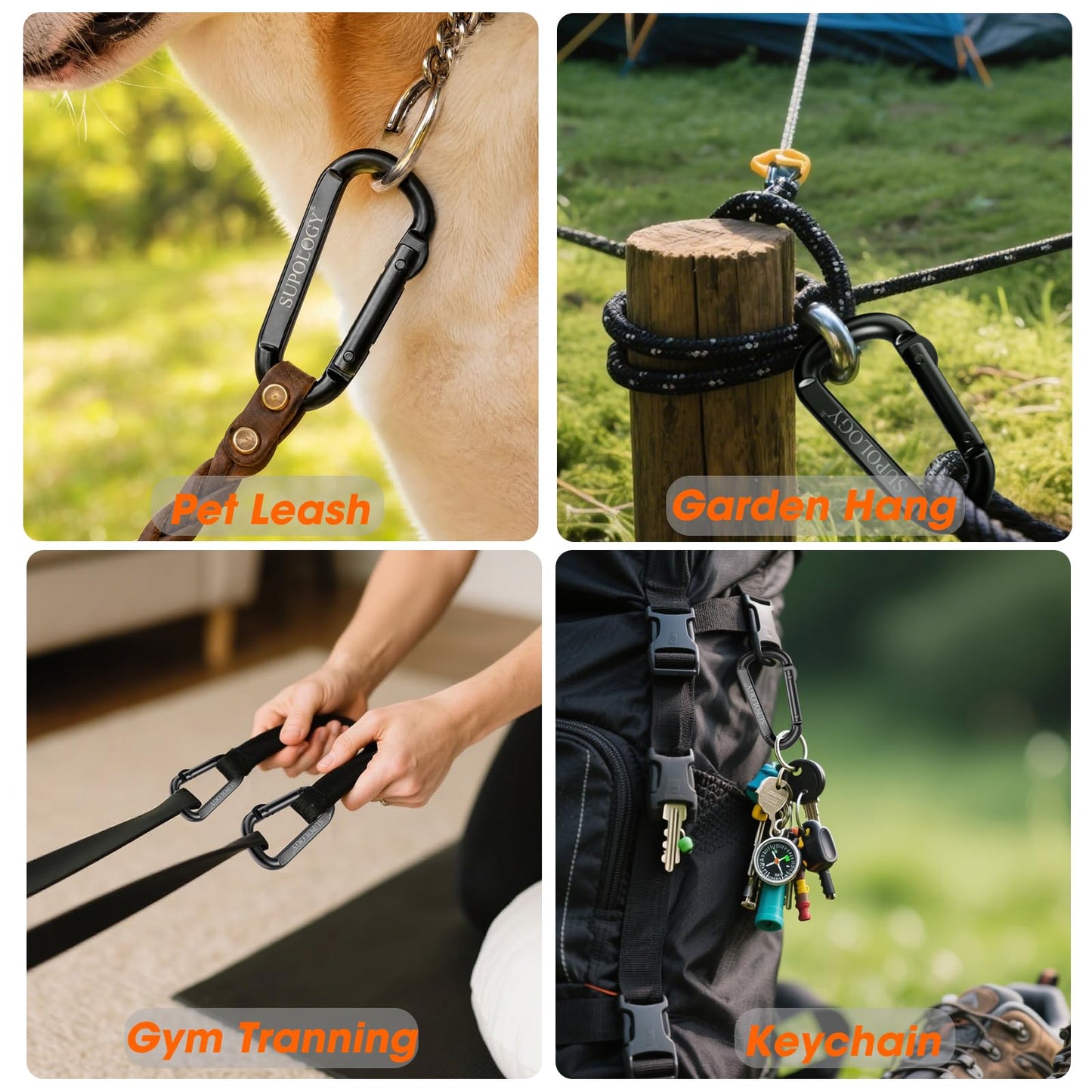 Carabiner Clips, 900 LBS 2.5" Iron Heavy Duty Caribeaners for Hammocks, Camping Accessories, Hiking and Gym, D Shaped Spring Hook Small Carabiners for Dog Leash, Key Ring (10PCS)