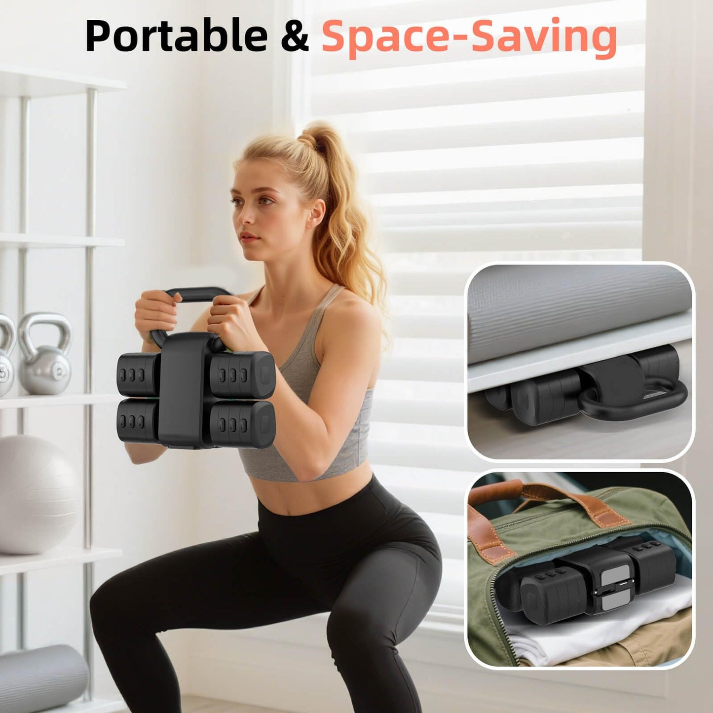 Nimsqury 2-in-1 Adjustable Dumbbell Set, Upgraded 4 Levels Hand Weights for Women Men, Each 2.2/3.3/4.4/5.5lb, Convertible Weights Dumbbells and Kettlebell Set for Home Gym Exercise & Fitness