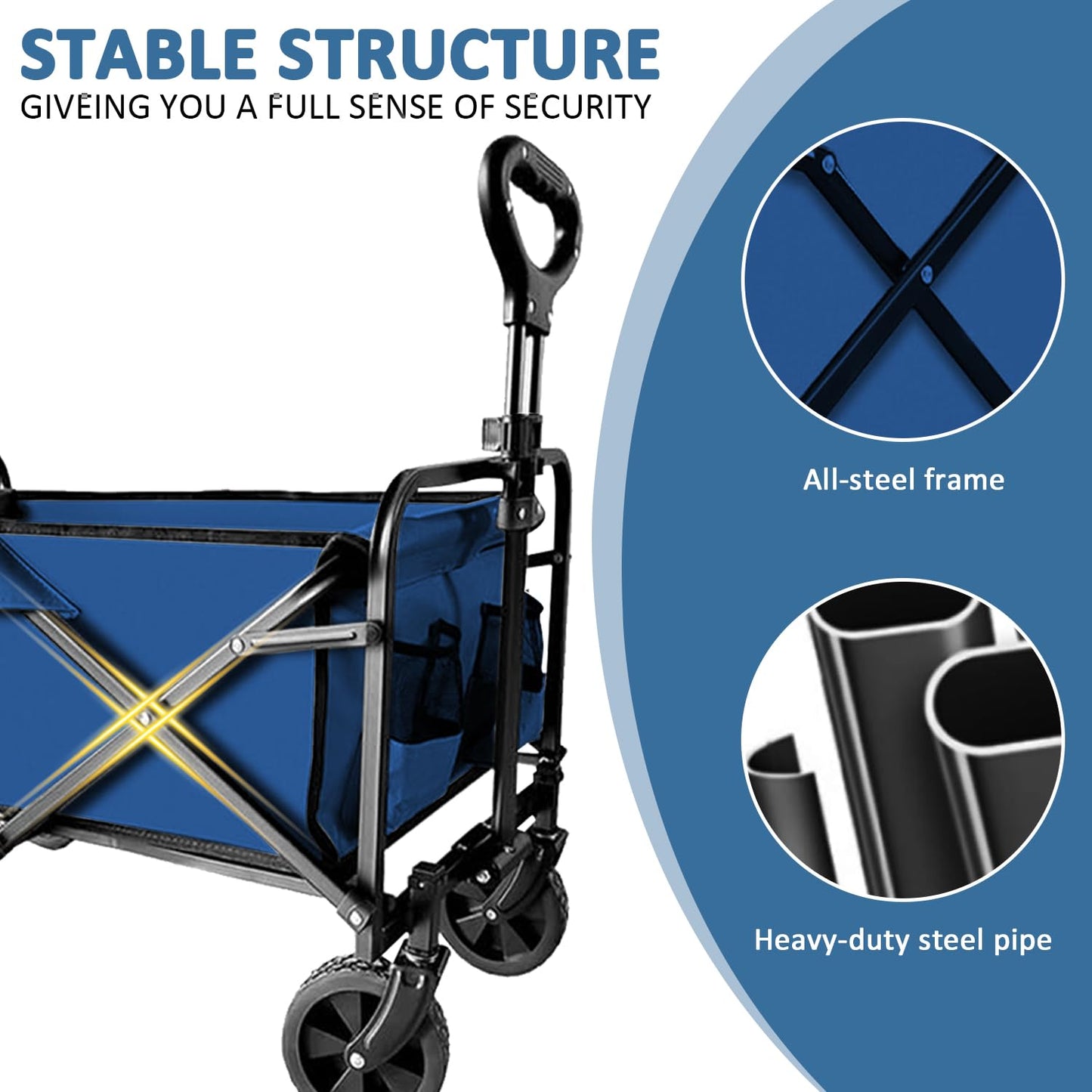 SAILARY Collapsible Utility Cart Folding Wagon, 320lbs Capacity Lightweight Rolling Cart with Quiet Wheels, Quick-Fold Design for Camping, Shopping, Ourdoor Use, Blue