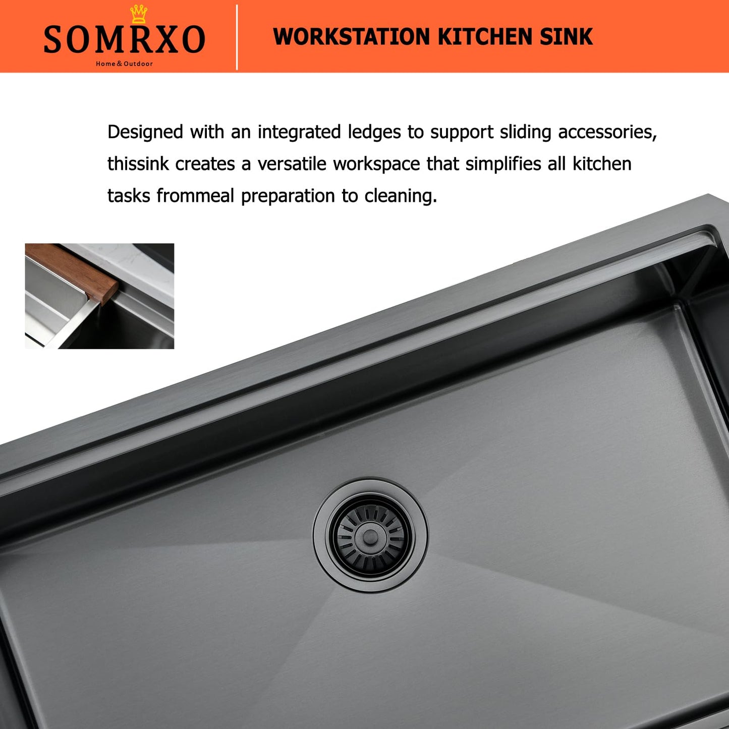 SOMRXO 28 Inch Undermount Kitchen Sink Black - 16 Gauge Black Satainless Steel Kitchen Sink Undermount 28x18,10 Inch Deep Single Bowl Workstation Sinks with Accessories