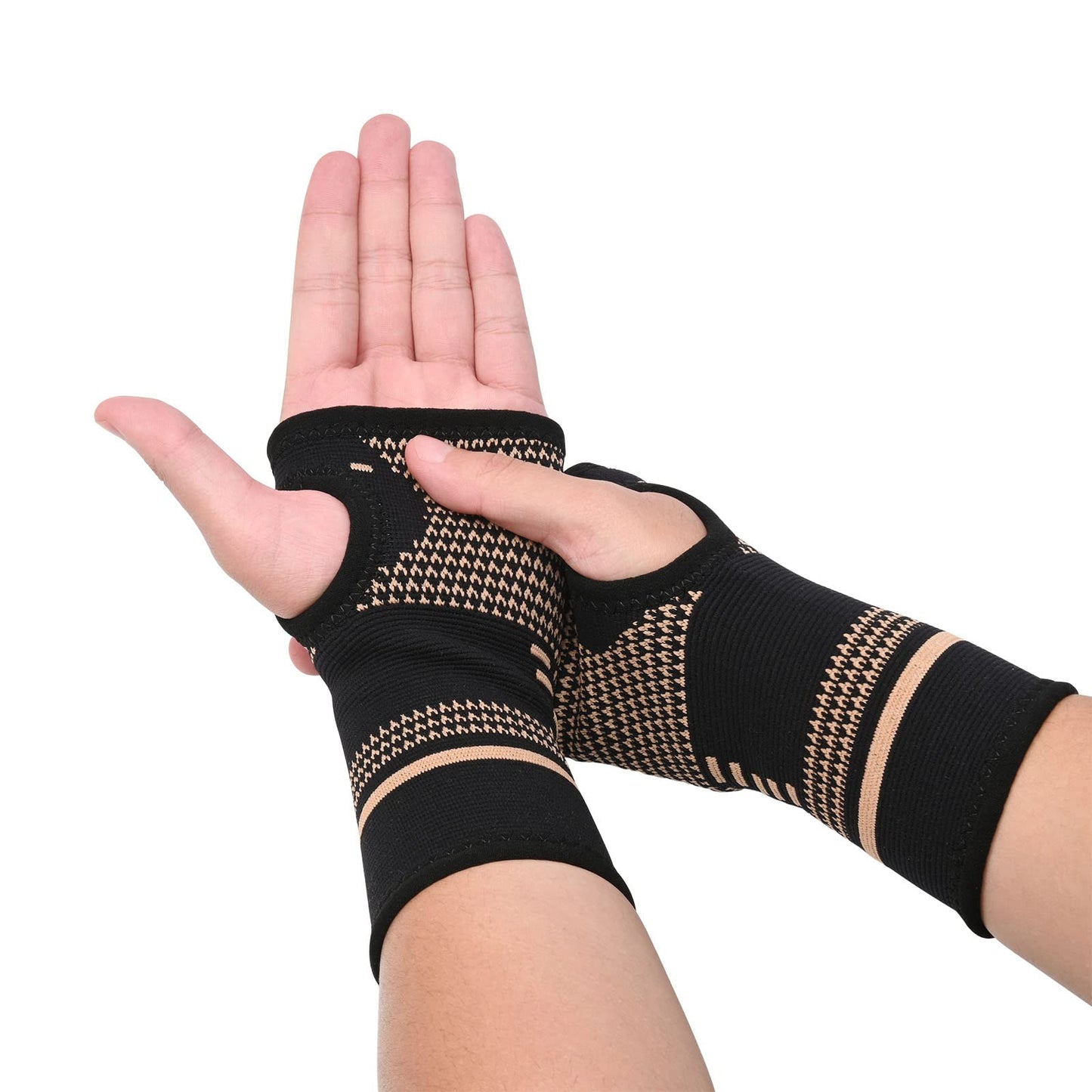 TCOOGO Copper Wrist Compression Sleeves, Comfortable and Breathable for Arthritis, Tendonitis, Sprains, Workout, Carpal Tunnel, Wrist Support for Women and Men (Pair)