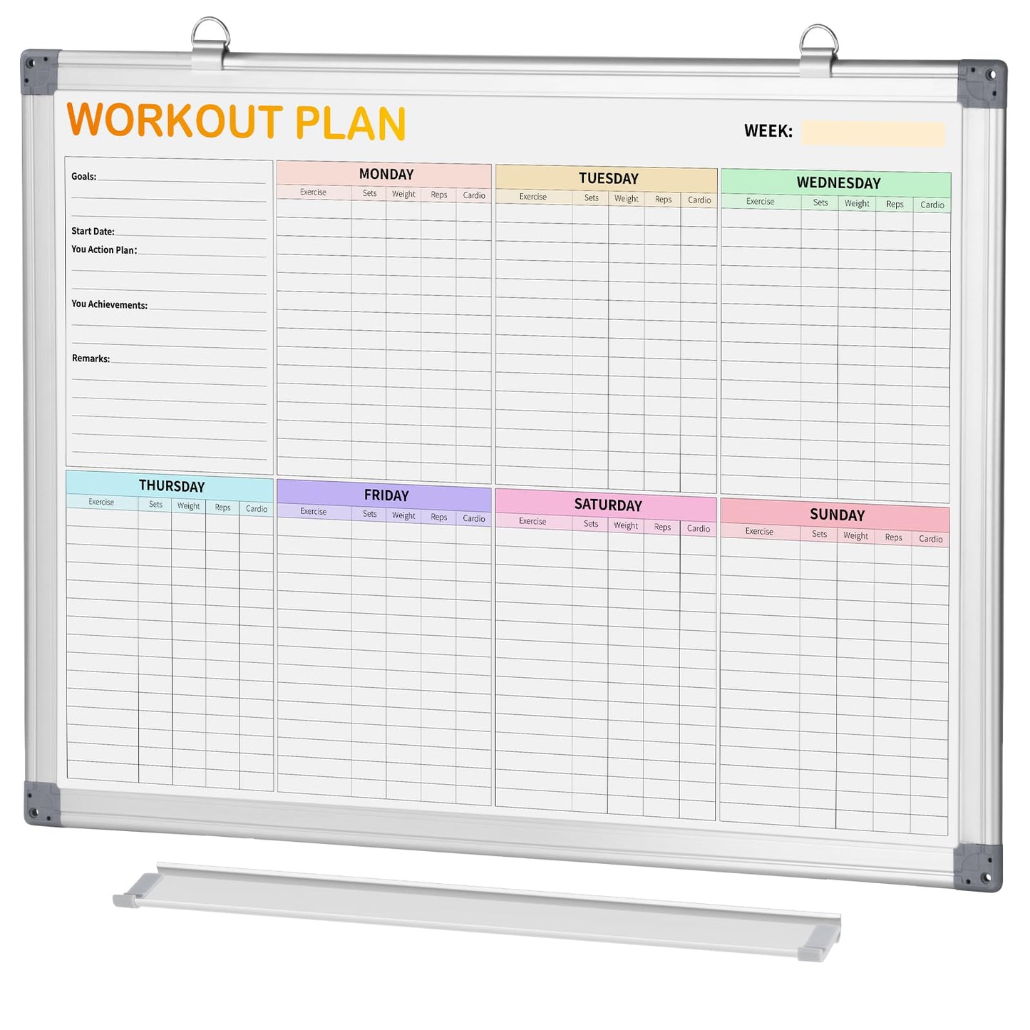 Fitness Tracker Magnetic Whiteboard Workout Plan Dry Erase Board for Wall 24'' x 18'',Hanging Mounted Weekly Fitness Tracker Gym Exercise Tracker Schedules and Checklists
