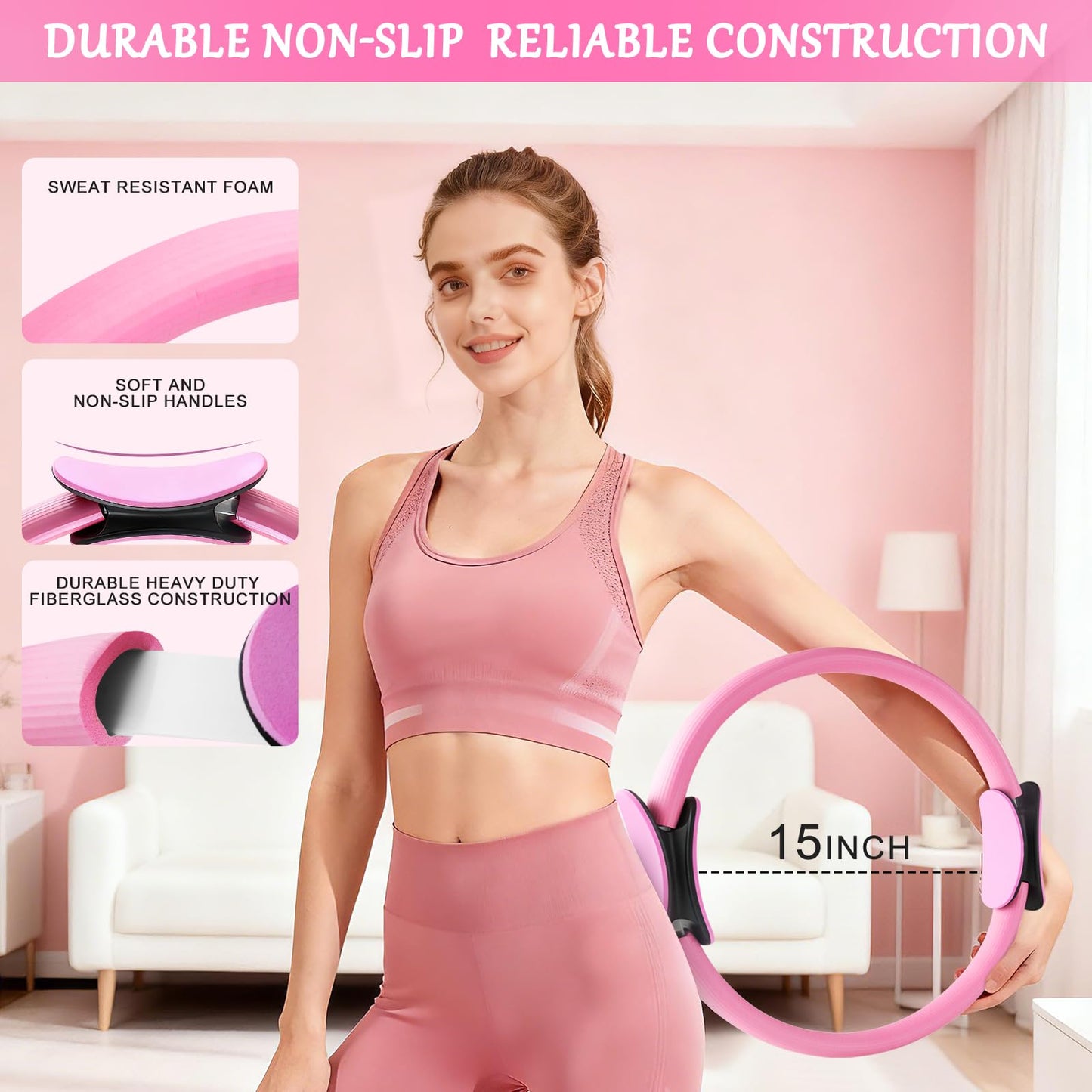Home Pilates Kit for Women, Pilates Ring Set, Pilates Equipment Kit for Women Home Workouts, Pilates Essentials Kit with 15’’ Pilates Ring and Ball, Resistance Bands for Strength, Toning, Flexibility