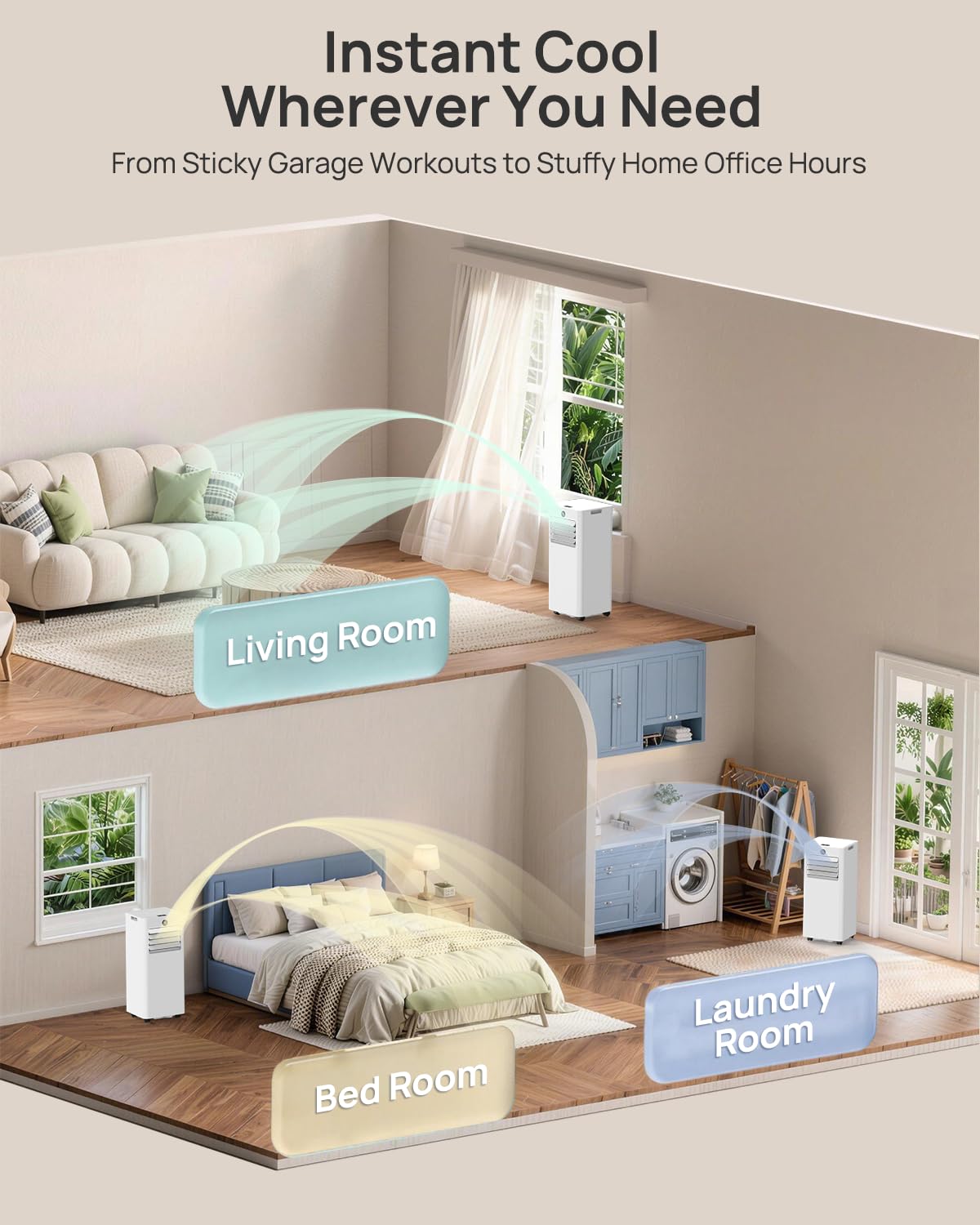 16,000 Btu Portable Air Conditioners for Large Rooms up to 750 Sq. Ft., 5-in-1 Smart WiFi AC Unit with APP, Fast Cooling, Dehumidifier, Fan, 36dB Sleep Mode 24H, Window Kits for Bedroom Home Office