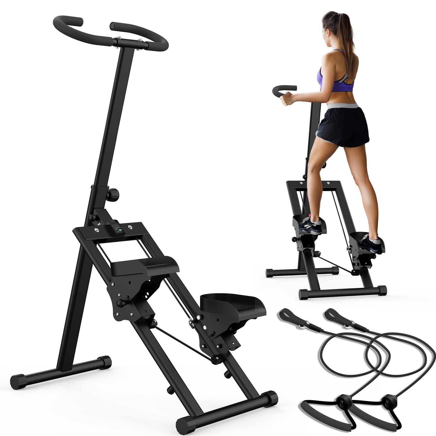 HIKEDIN Stair Stepper Vertical Stair Master with Optional Resistance Bands Adjustable Handlebar & Pedals Climber Exercise Machine for Full-Body Workout, New Version (Black)