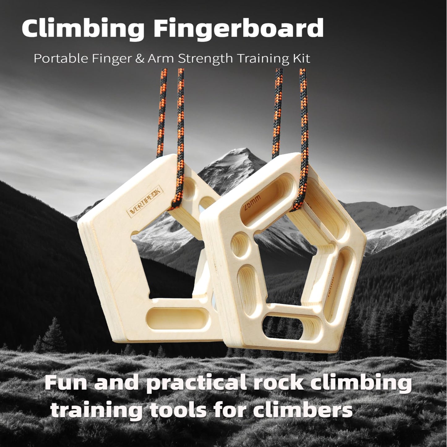 VERTIPEAK Portable Hangboard Rock Climbing, 2 Pack Lightweight Wooden Climbing Fingerboard for Bouldering, Finger Strength, Arm Workout and Pull-up Training