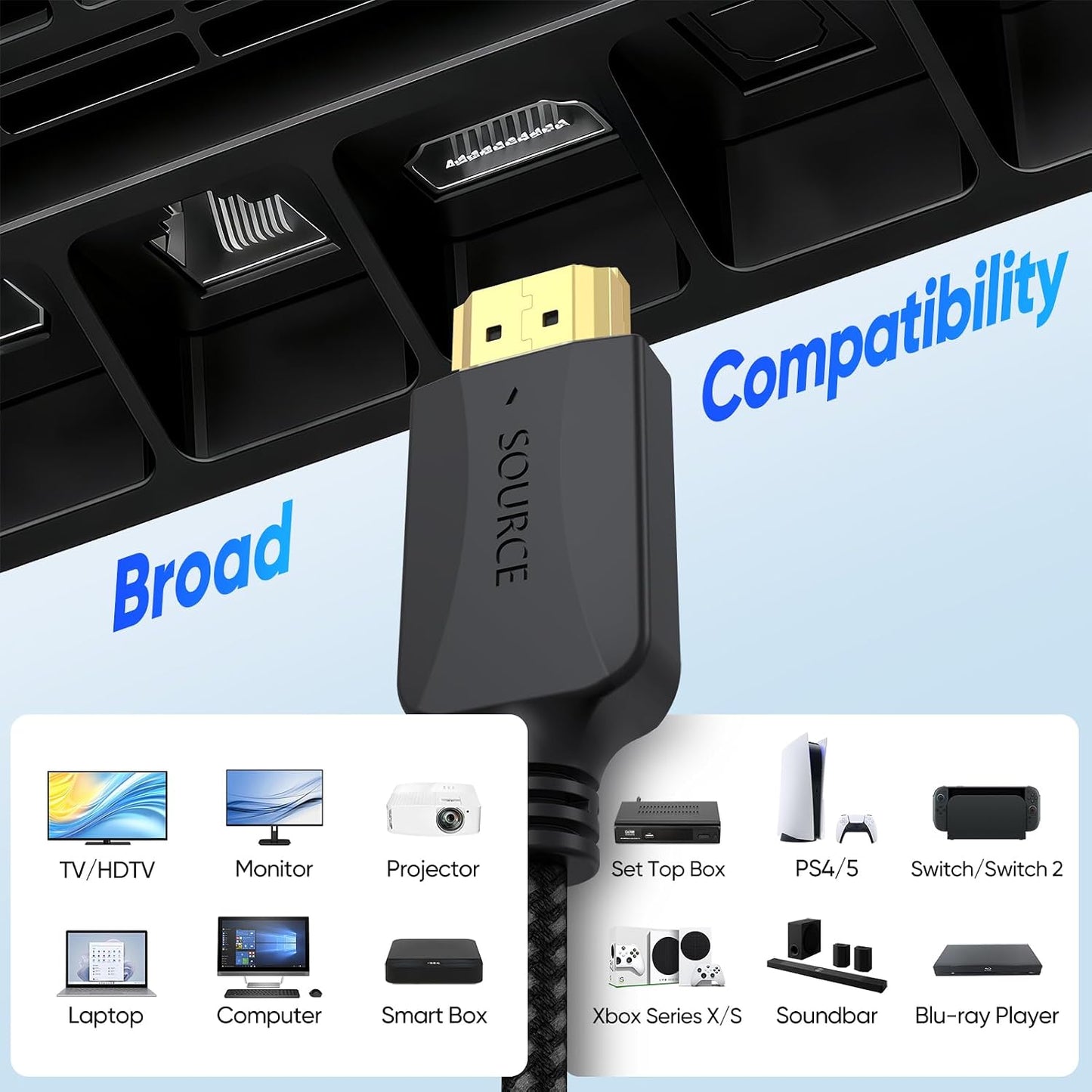3FT 5-Pack, 4K 2.0 4K 3D CL3 HDMI Cable HDMI Cables Braided- High Speed Shielded HDMI Cable Male to Male Flexible