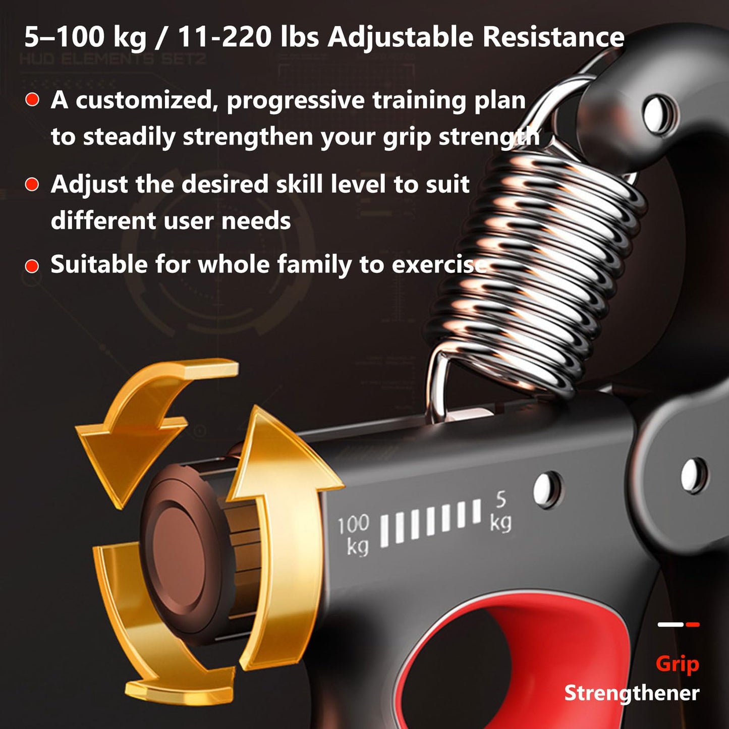 Grip Strength Trainer Forearm Strengthener, 11-220 lbs Adjustable Resistance, Automatic Counting, Ergonomic Design, Ideal Device for Grip Strengthening, Arthritis Relief, Hand Physical Therapy & Rehab