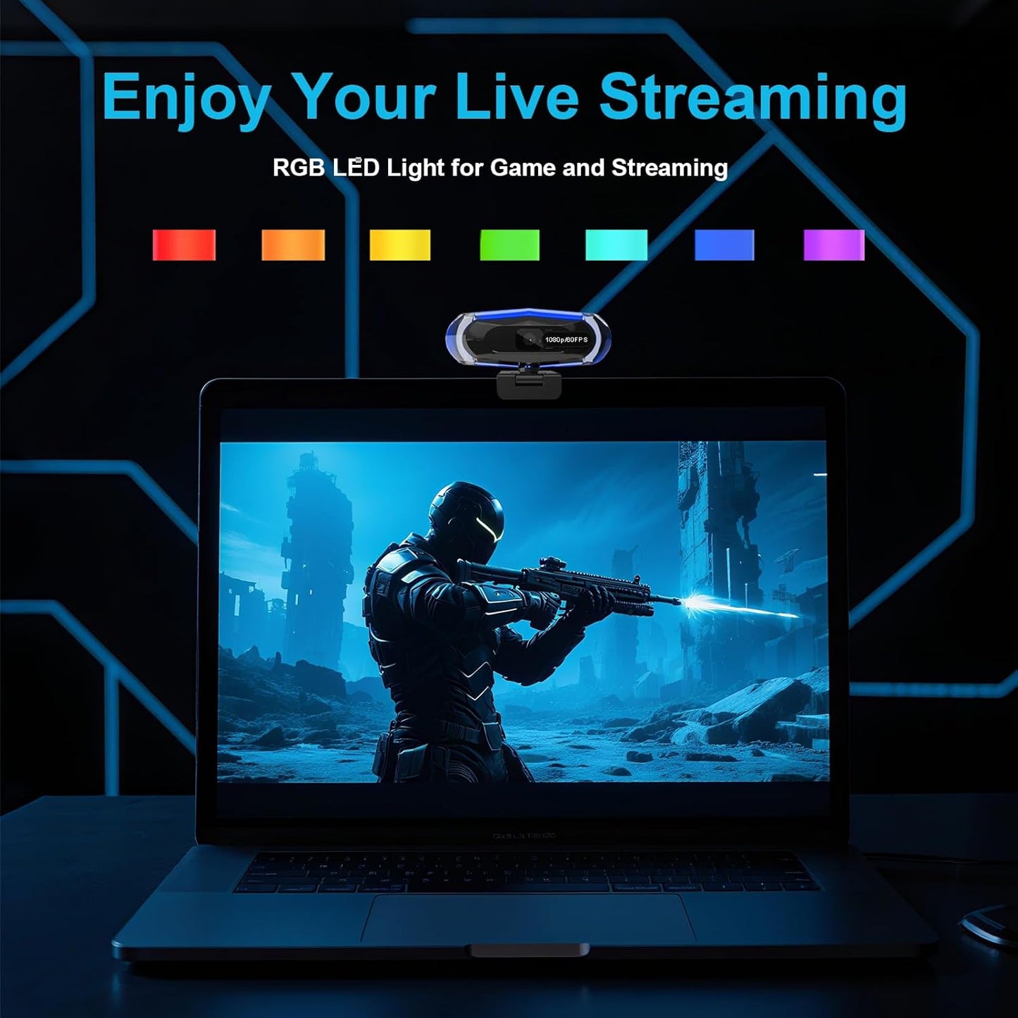 ceabulila 1080P 60FPS Streaming Webcam with Autofocus, Microphone, RGB Light and Tripod, USB Camera for PC/Mac, Plug