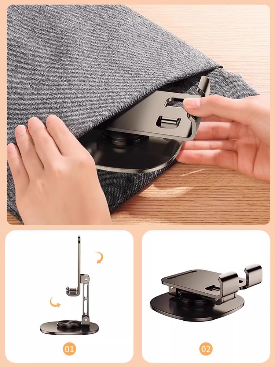 AKINLOAF Dual Folding Cell Phone Stand Fully Adjustable Foldable Desktop Phone Holder Cradle Dock, Thick Case Friendly