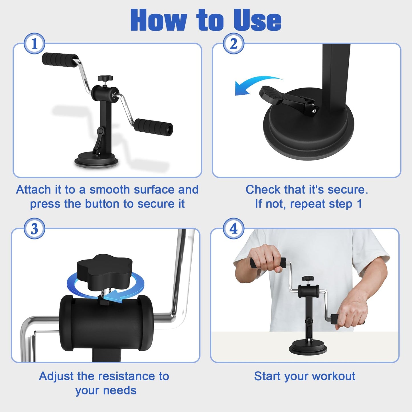 Arm Bike for Rehabilitation Exercise for the Elderly, Physical Therapy Equipment, Designed for Arm and Shoulder, Adjustable Resistance, Industrial Suction Cup Fixation, Black, Home Use