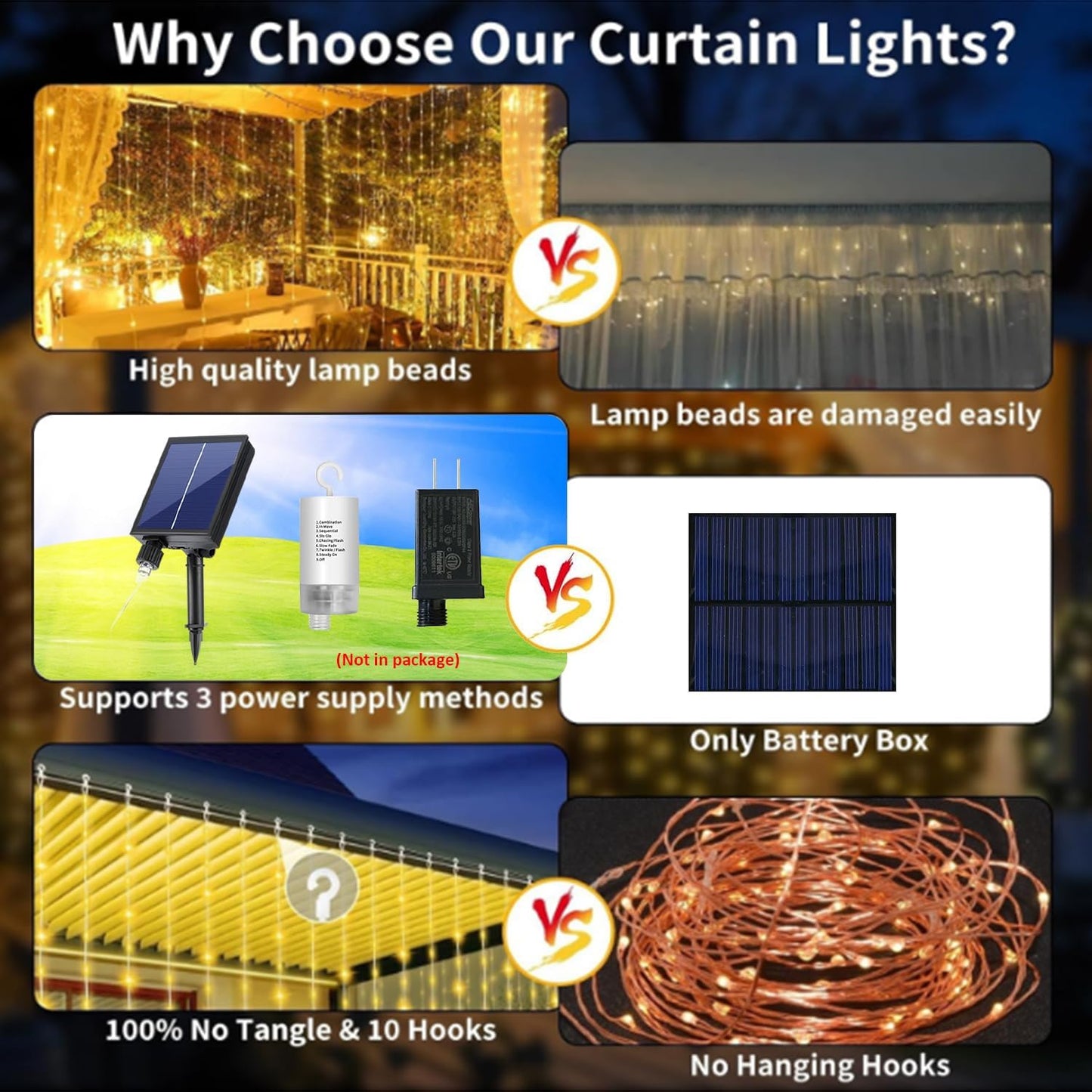 Skiennix Solar Curtain Lights - Waterproof 10x10 Ft 300 LED Twinkle Fairy Lights | 8 Modes, Remote Control, Rechargeable for Outdoor Events