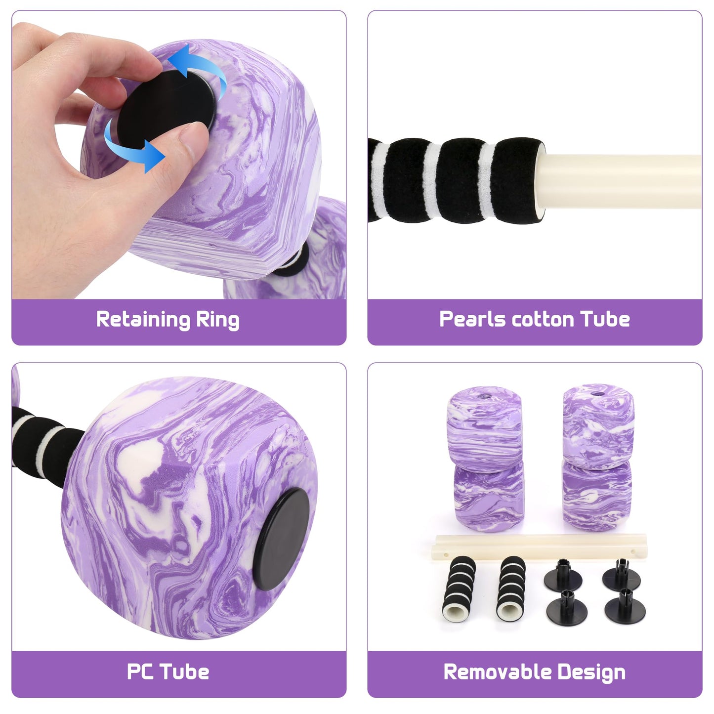 2pcs Water Weights for Pool Exercise, EVA-Foam Water Aerobics Equipment, Pool Dumbbells for Women,Kids,Seniors, Water Workouts, Weight Loss(Purple)
