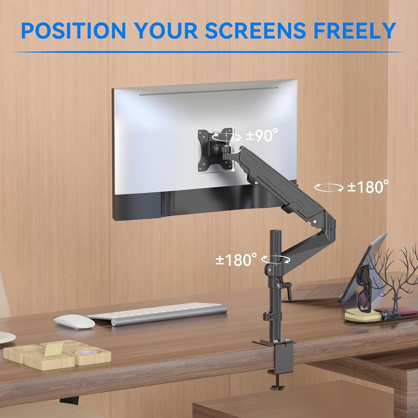 Rosewill 15-32 inch 19.8lb, Single Adjustable Monitor Arm Desk Mount Fits Screen, Holds Gas Spring Monitor Stand, Full
