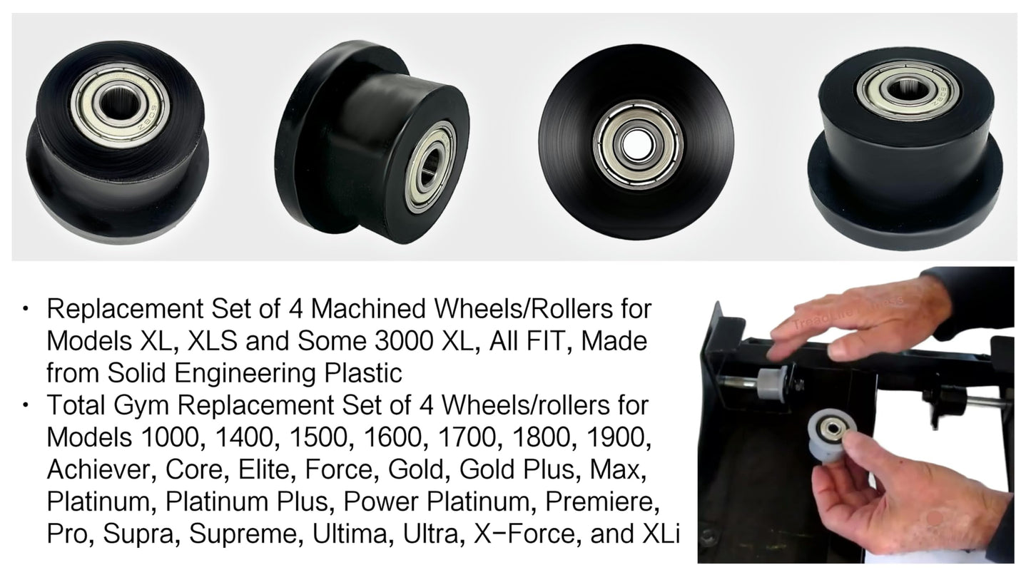 HCLLPS 4-Pack Universal Gym Machine Roller Wheels - Heavy-Duty Black Plastic Rollers for Multi-Model Home Fitness Equipment, Direct Replacement for Worn Exercise Machine Components
