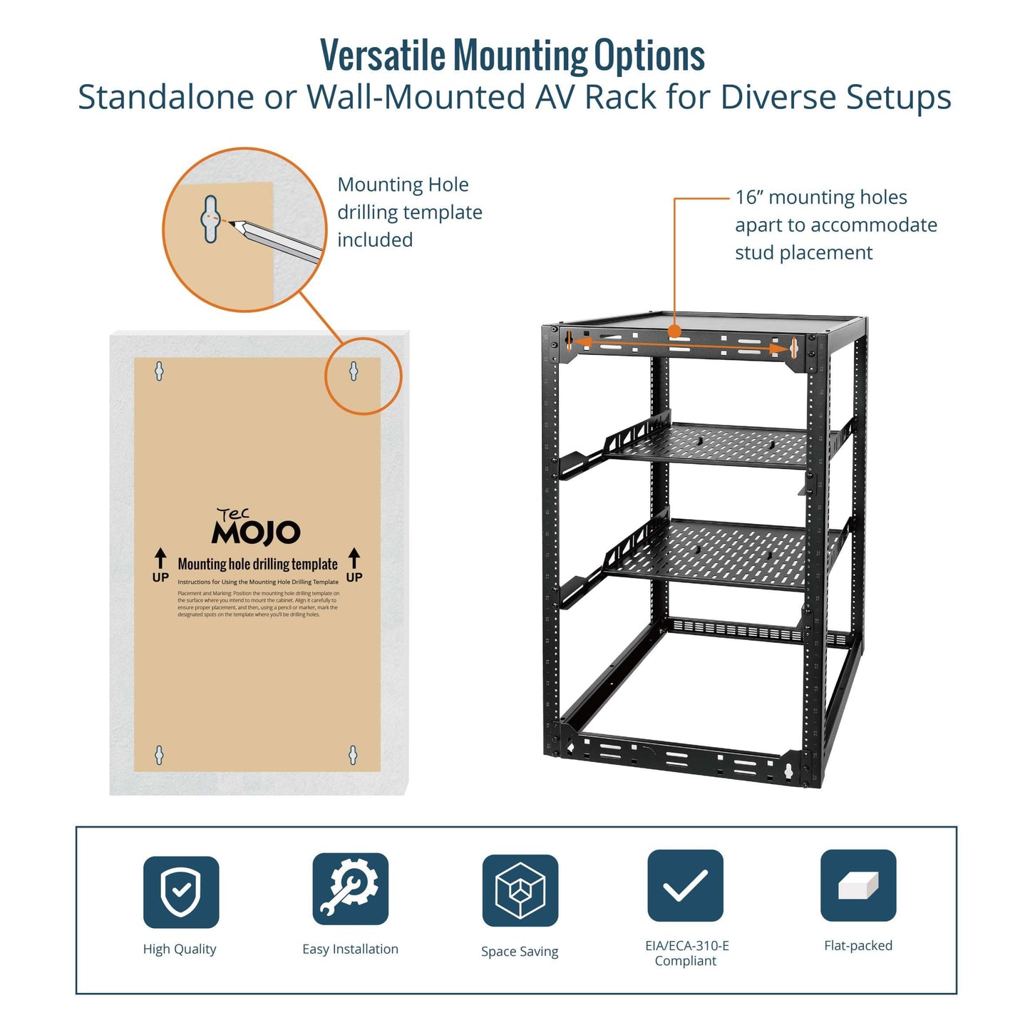 Tecmojo 20U Open Frame Network Rack for IT & AV Gear, AV Rack Floor Standing or Wall Mounted,with 2 PCS 1U Rack Shelves & Mounting Hardware,Network Rack for 19" Networking,Audio and Video Device