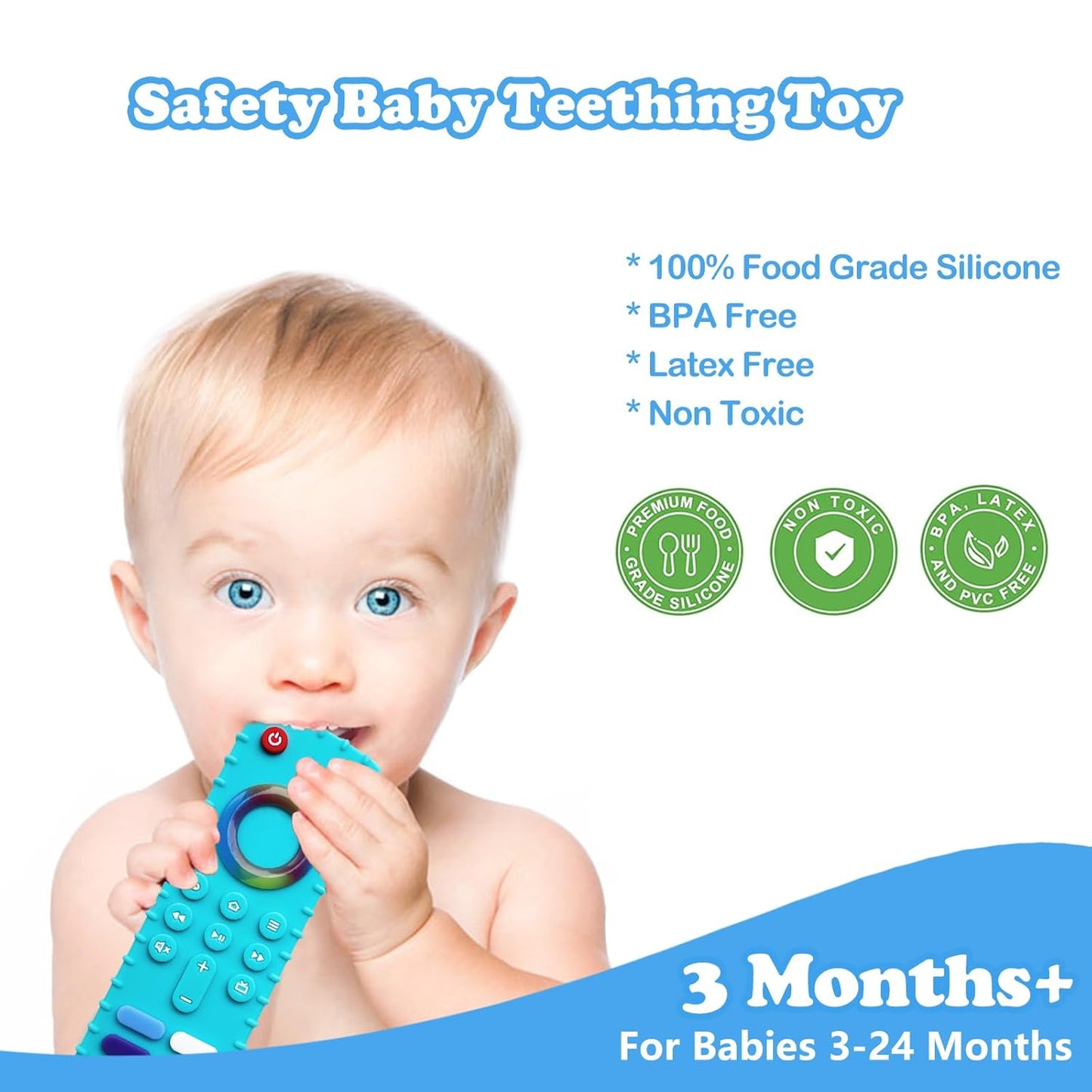 ROBBEAR Baby Teething Toy - Food Grade Silicone Teether in Fire TV Stick Shape | BPA Free, Ideal for 3-18 Months