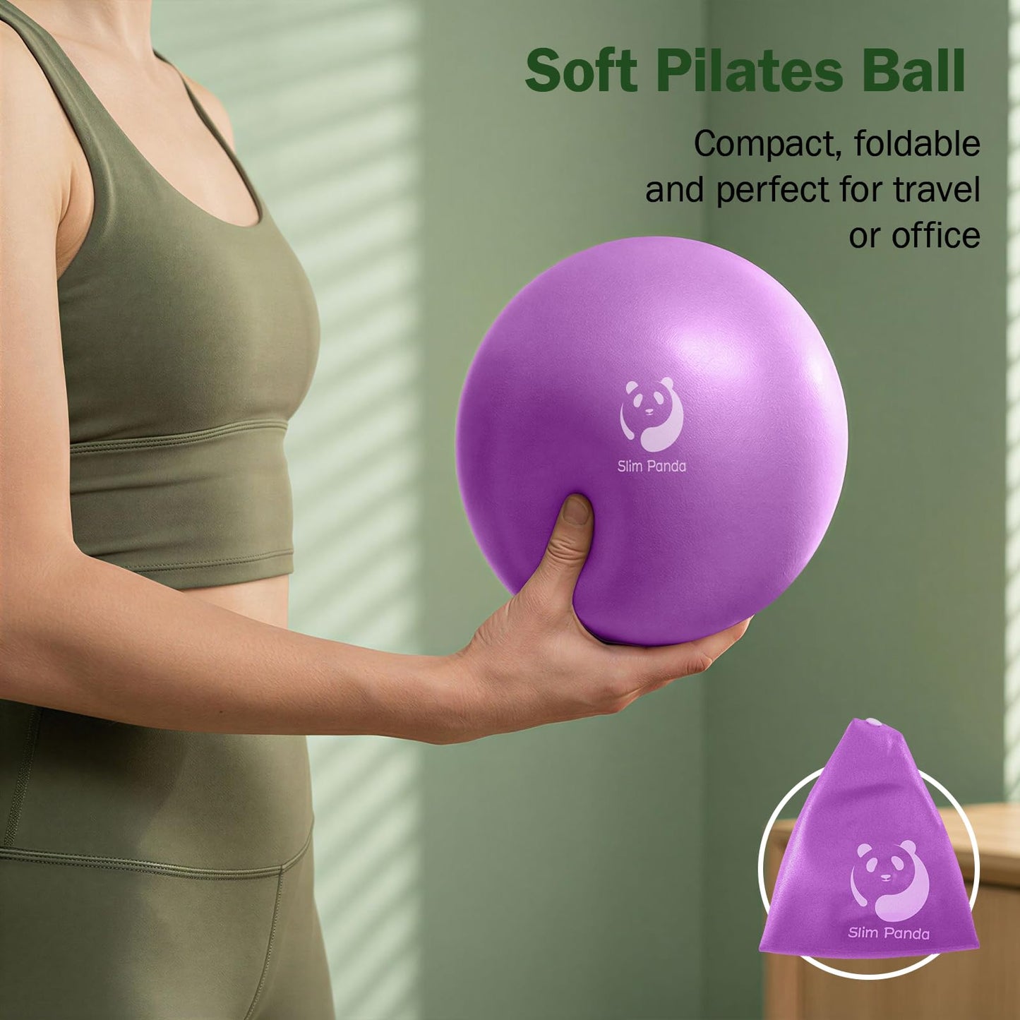 Slim Panda Pilates Ball, 9 Inch Small Exercise Ball, Anti Burst Mini Yoga Ball for Stability, Workout, Barre, Core Strength, Physical Therapy, Balance, Stretching