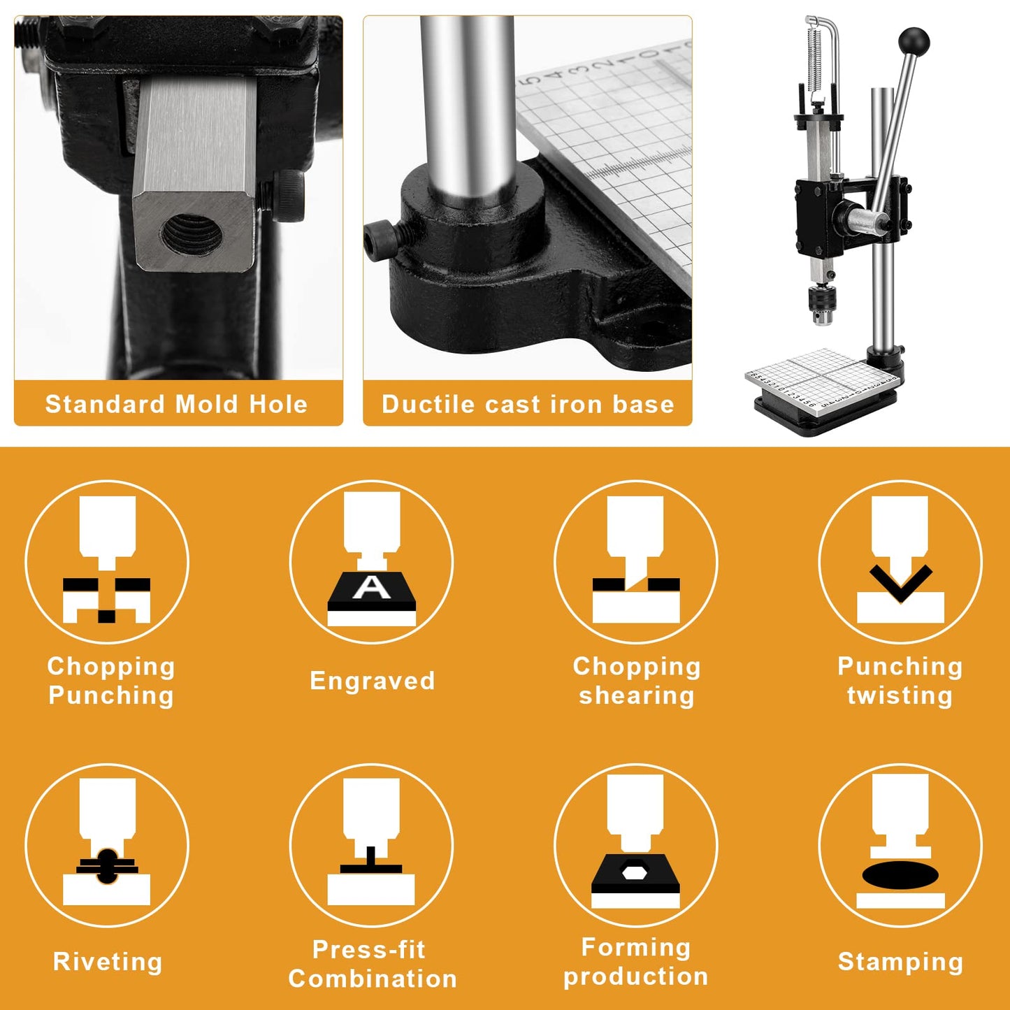 Leather Press Hole Puncher Leather Cutting Machine Hand Punching Machine for DIY Craft Punching Holes Cutting, Forming Pressing,Install Rivets and Snap Buttons