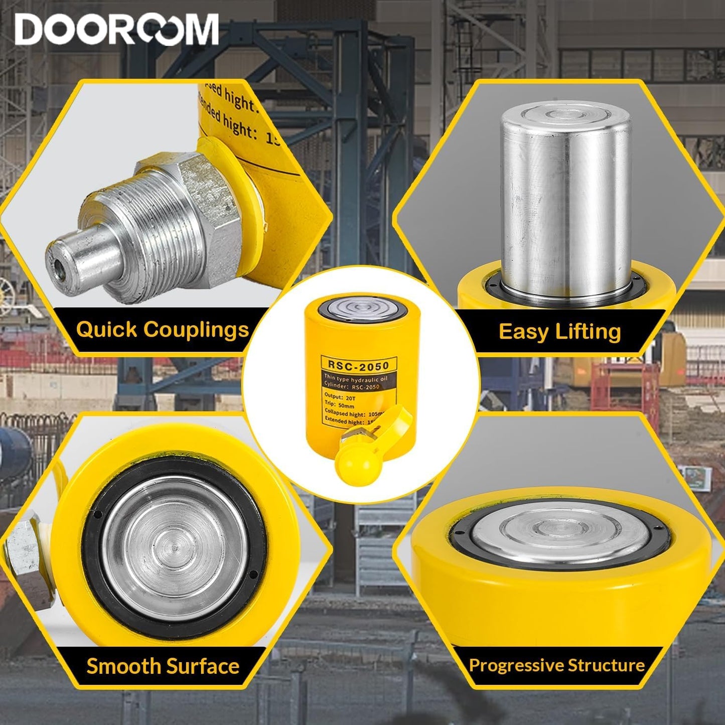 DOOROOM 20 Ton Hydraulic Cylinder Jack, 2' Stroke Hydraulic Ram, Porta Power Ram Automatic Retracting Jack with CP-180, Yellow