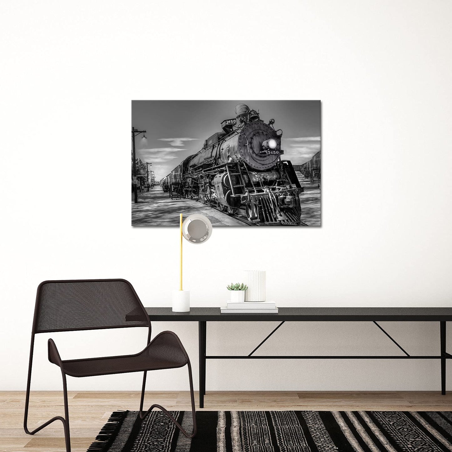 DuoBaorom Black and White Wall Art 24x36 inches Vintage Steam Trains Picture