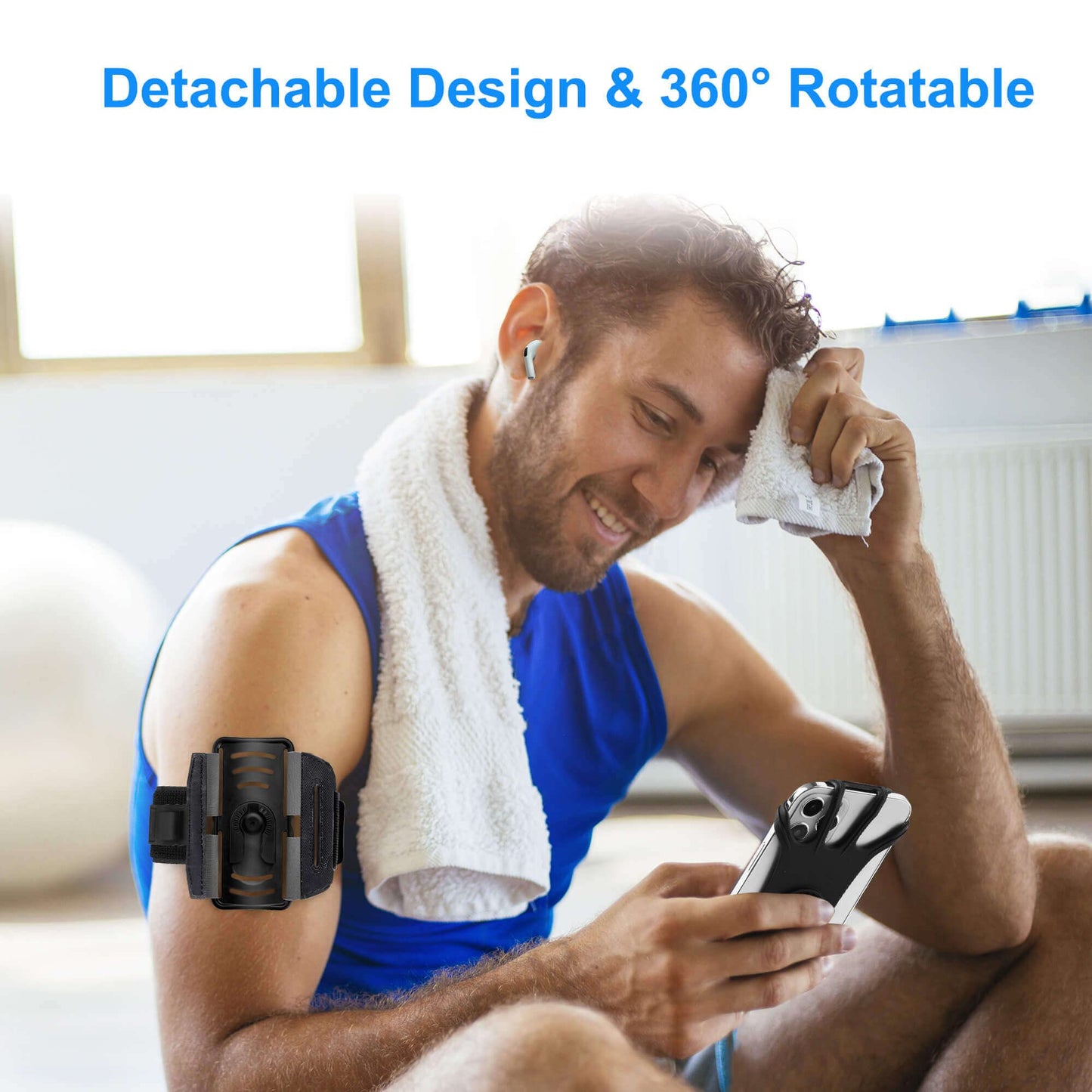 Newppon Cell Phone Running Armband - Detachable & 360° Rotatable Universal Cellphone Arm Band for iPhone 17 16 15 14 13 Pro Max Plus Samsung Galaxy Note S24 S23 for Workout Exercising Walking Jogging