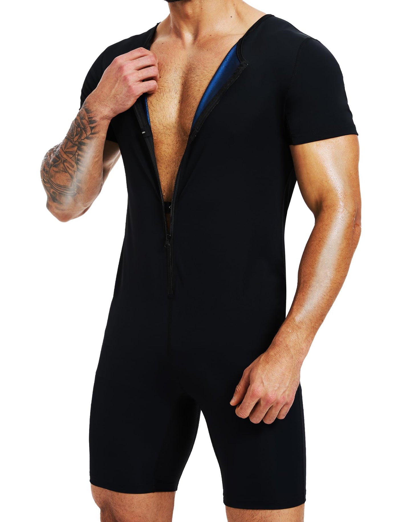 BXVX Sauna Suit for Men Full Body 4 in 1 Slimming Waist Trainer Sweat Veat Shirt Shorts Jumpsuit for Working Out S
