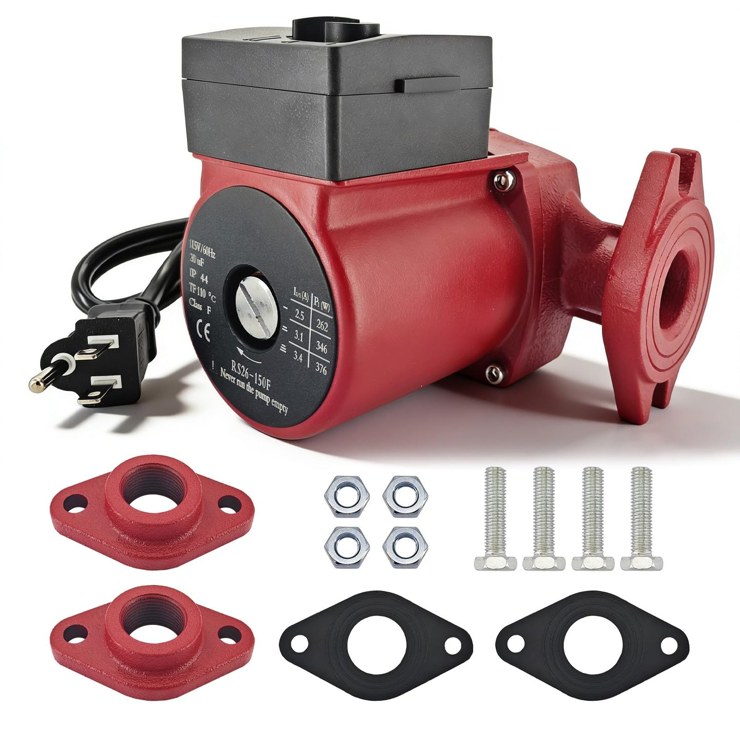 Hot Water Circulator Pump 115V 3-Speed Circulation Pump Cast Iron Recirculating Pump 1/3 HP Compatible with Grundfos UPS26-150F 95906630 for Various Closed-loop Systems