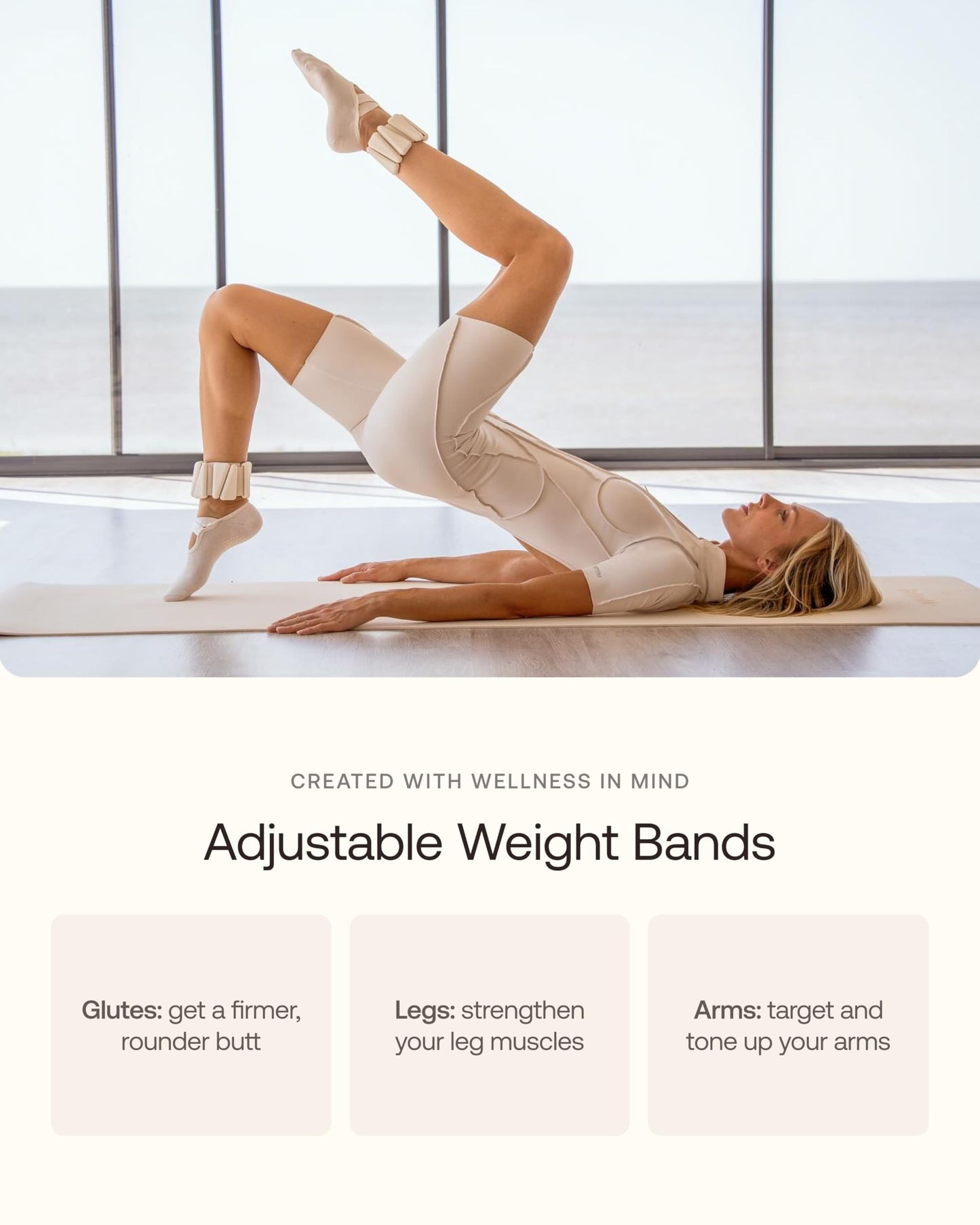 BetterMe Bubble Butt Kit – Pilates Ring, Weight Bands, Soft Ball & Loop Bands – Glute Training Pilates Kit for Women – Home Workout Pilates Equipment Set (Ivory)