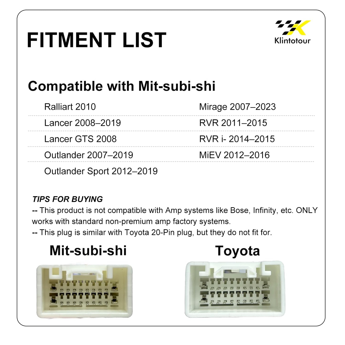 2008-2019/Kia 2013, Radio Wiring Harness Compatible with Mit-Subi-shi Stereo Installation Wire Harness Kit Aftermarket