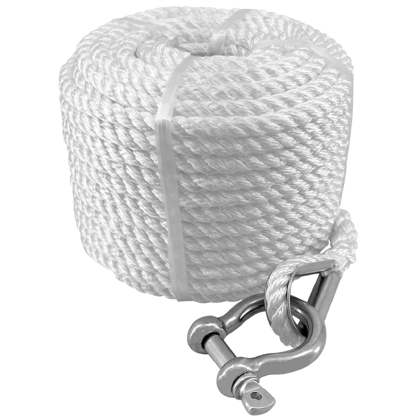 ISURE MARINE Solid Braid Nylon Anchor Rope (3/8" x 100') Anchor Line Boat Anchor Rope with Stainless Steel Thimble & Shackle
