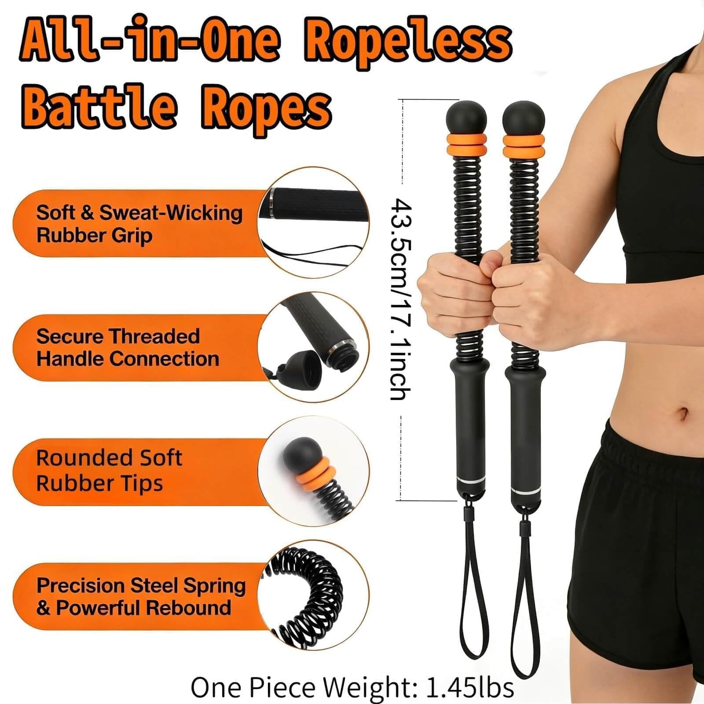 Bneajix Adjustable Ropeless Battle Ropes for Home Gym for Men & Women, Portable Cordless Battle Ropes, Quiet Exercise Rope with Variable Resistance, Strength & Low-Impact Cardio for HIIT