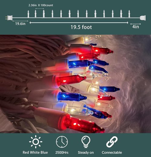 HISHINY Mini String Lights - 100 Count Red, White & Blue Patriotic Decorations | 21 Feet for 4th of July & Holiday Celebrations