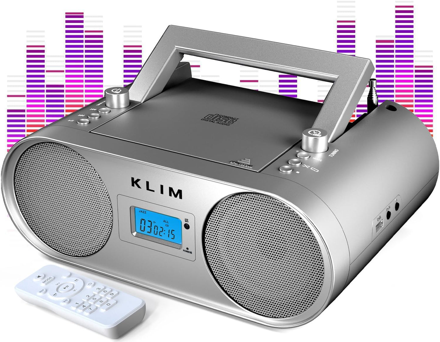 KLIM B4 MP3, Boombox CD Player Portable Audio System - AM/FM Radio with CD Player, Bluetooth, AUX, USB - Wired