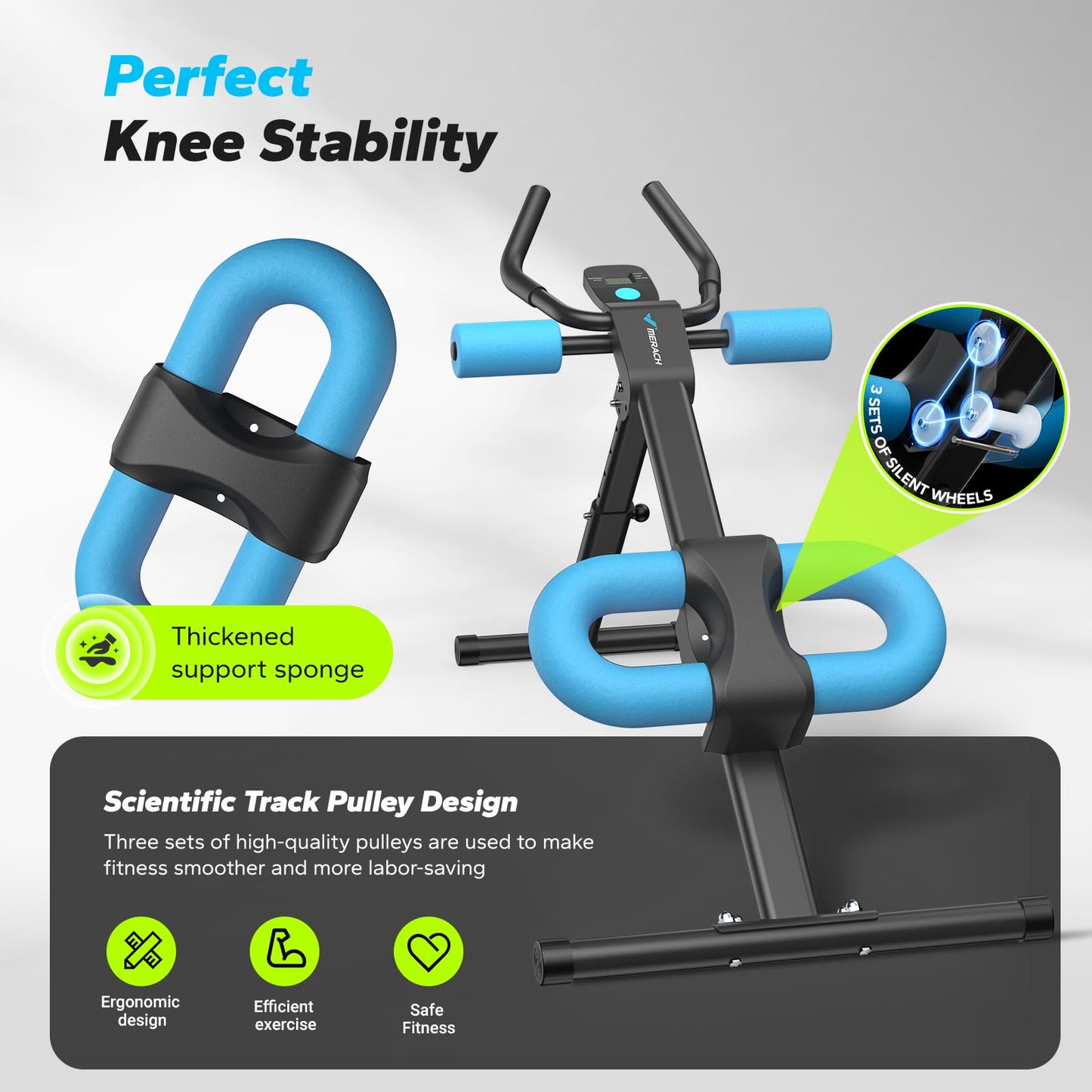 MERACH Ab Machine, Ab Workout Equipment, Adjustable Ab Trainer Machine for Abs Workout at Home Gym, Foldable, Knee Protection, Abdominal Trainer for Stomach Workout (Blue)