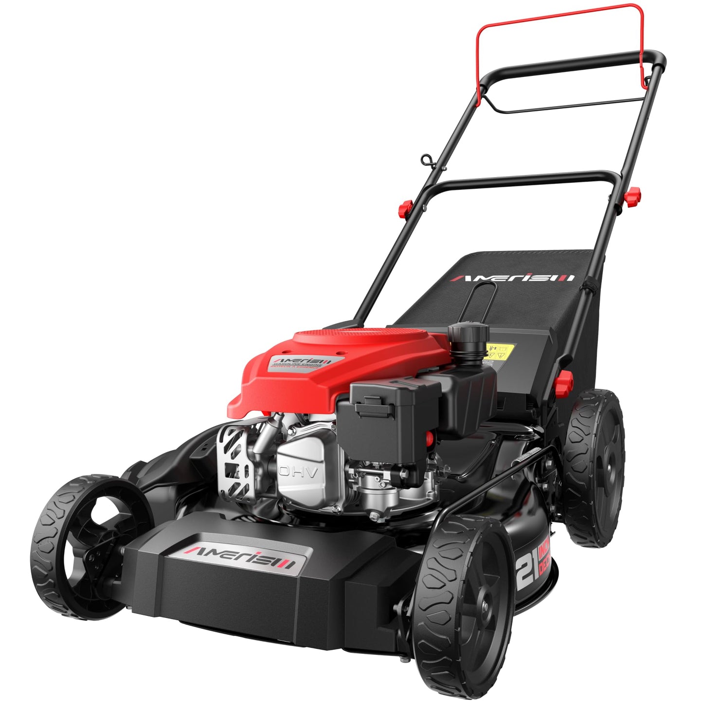 Amerisun 21" Self-Propelled Gas Lawn Mower, 170cc OHV Engine with Forced Air-Cooling, 3-in-1 System, Steel Deck, 6-Position Height Adjustment, Foldable Handle