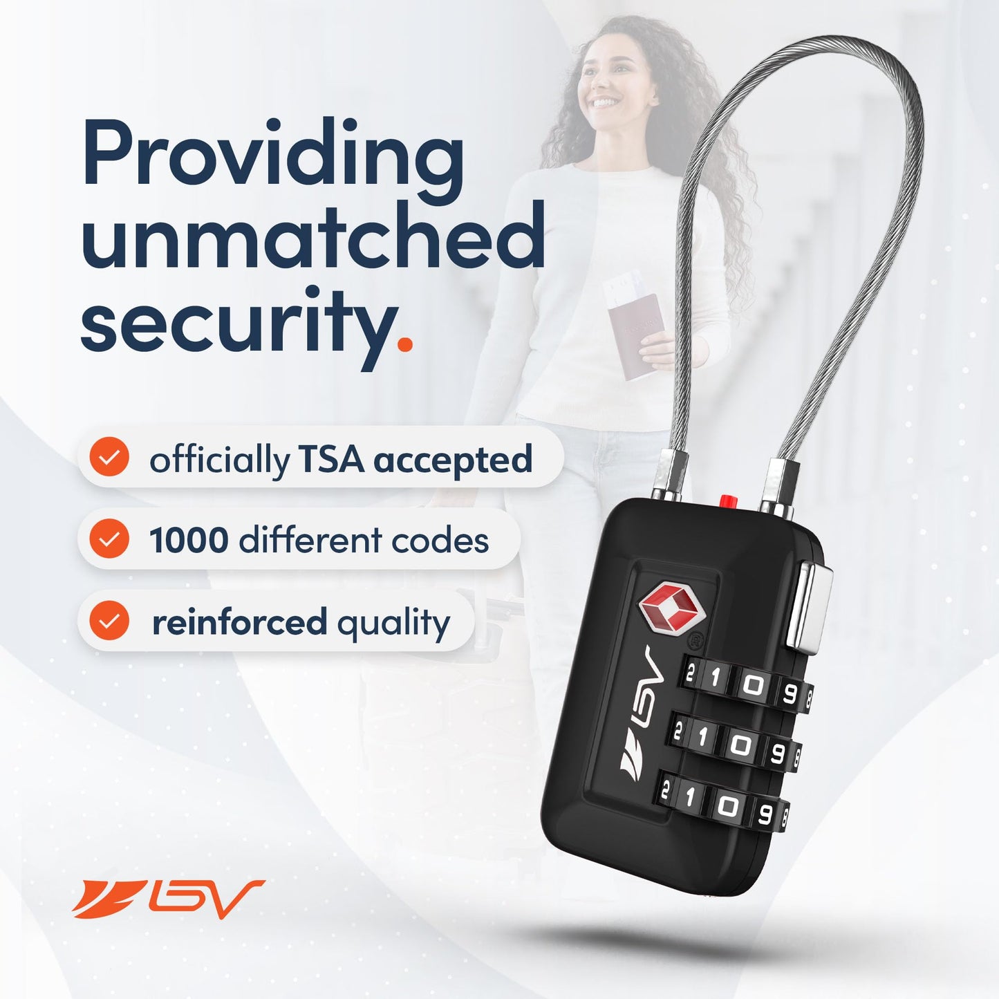 BV Black Combination Lock, TSA Approved, Resettable, 1000 Possibilities