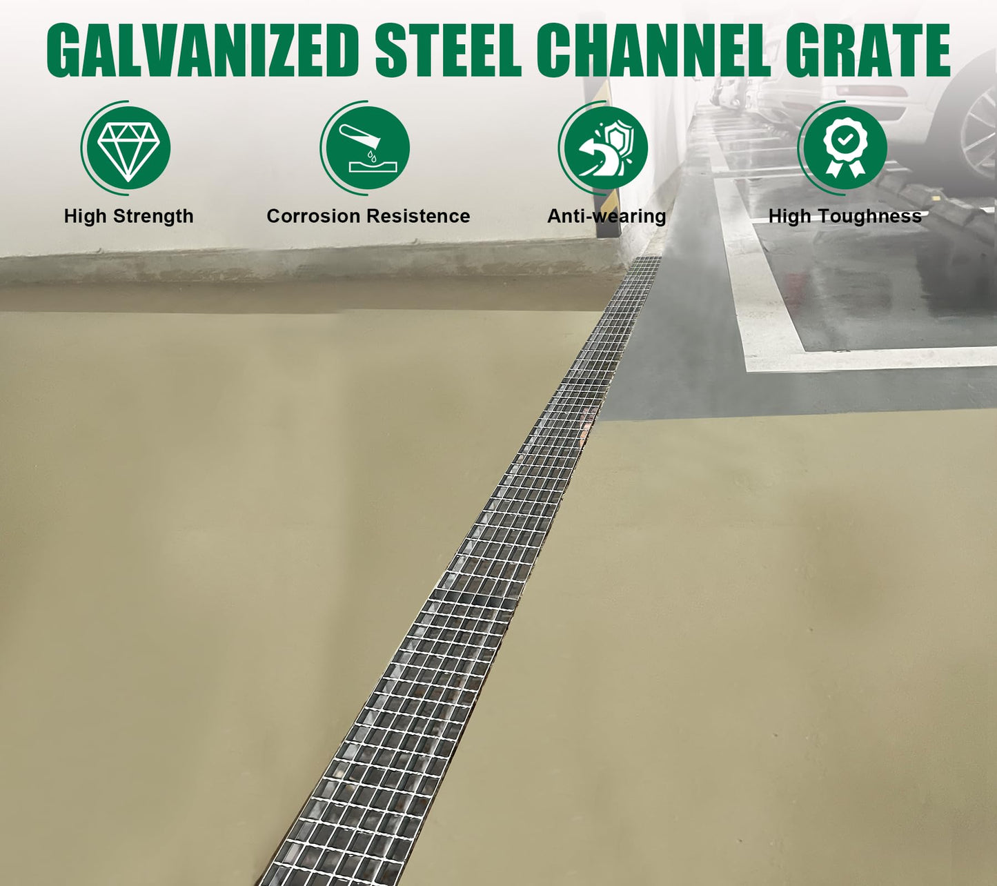 Natotela Galvanized Steel Driveway Trench Grate-39.4x11.8 in. Metal Channel Drain Grate,Outdoor Heavy Duty Channel Drainage Cover for Garage Factory Parking Lot Commercial Concrete Floor