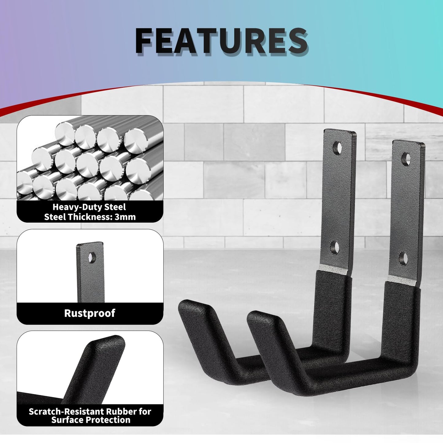 SINCHEEWAY Heavy Duty Steel Hooks - Wall Mount Organizer for Garage & Garden Tools, Hoses & More (4, Small)
