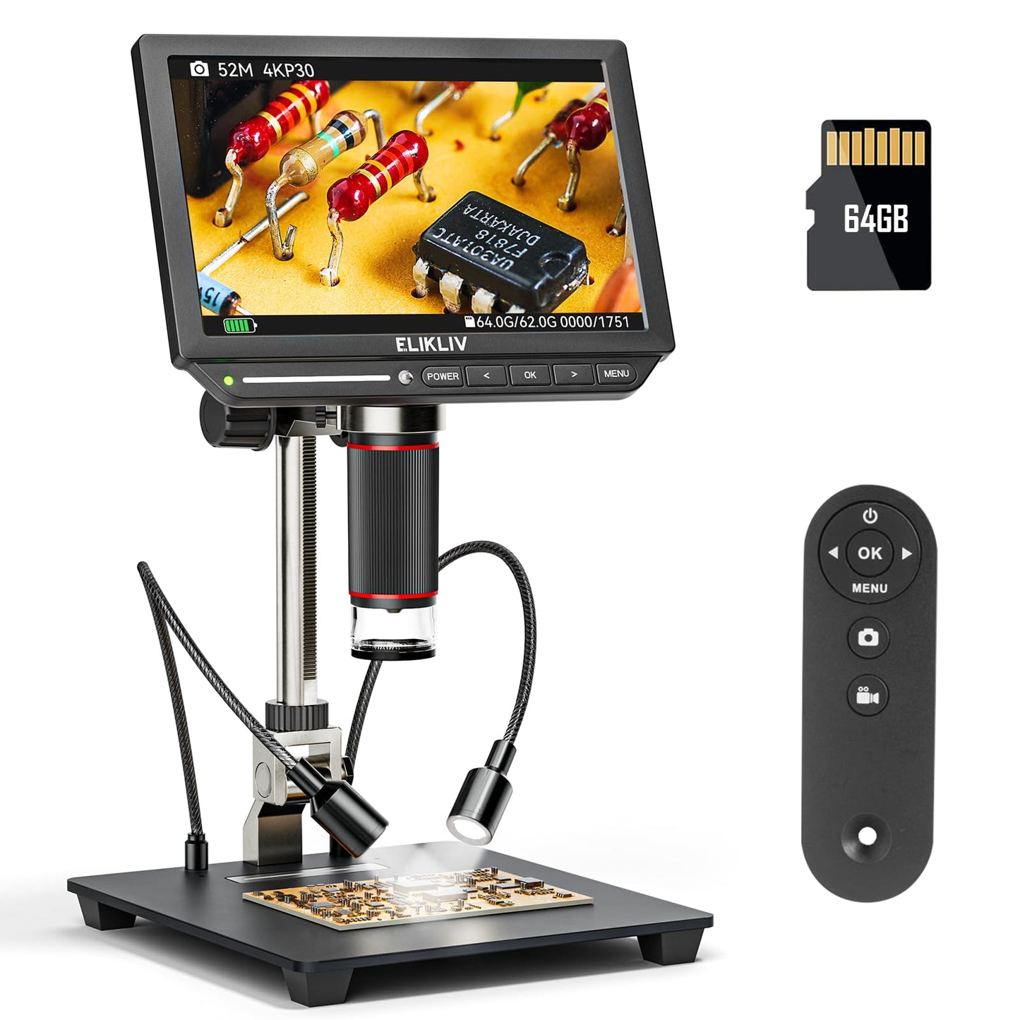 Elikliv 4K Digital Microscope 3-Lenses: Magnetic Triple Lens Soldering TL301 with 7" IPS Screen+4K Digital Microscope, Elikliv EM4K 8" Coin Microscopes 2000x