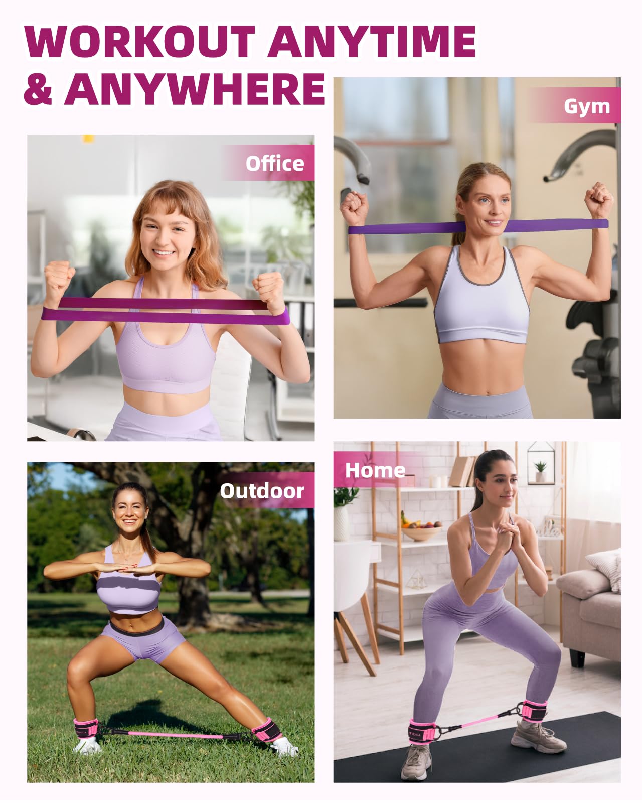 Resistance Bands Set – Resistance Band and Adjustable Ankle Exercise Bands with Cuffs Great Equipment for Training, Working Out, Yoga,Home Gym with Training Guidance & Carry Bag,Set of 8 - Pink
