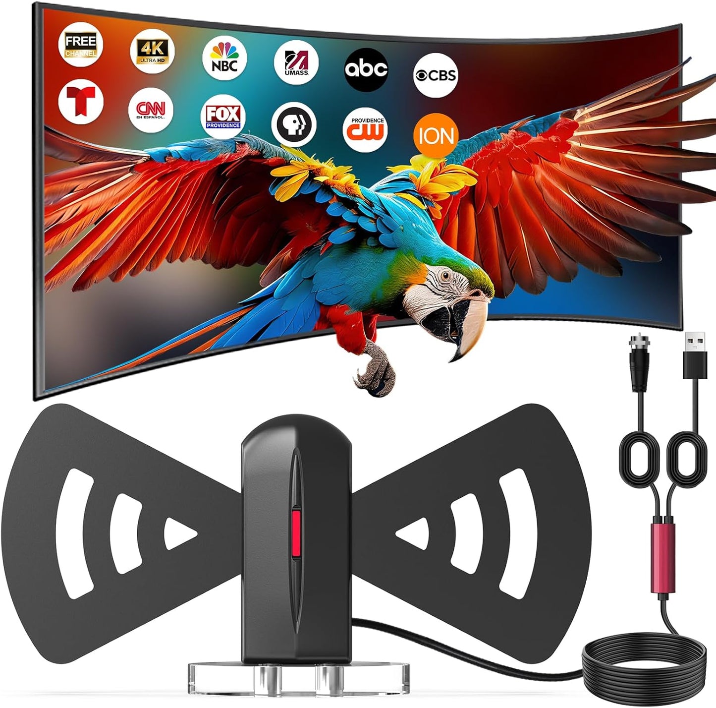 COCOBELA 2026 360 4K 1080p, 16.66FT TV Antenna for Smart TV, Long Range Reception Digital Antenna with Magnetic Base
