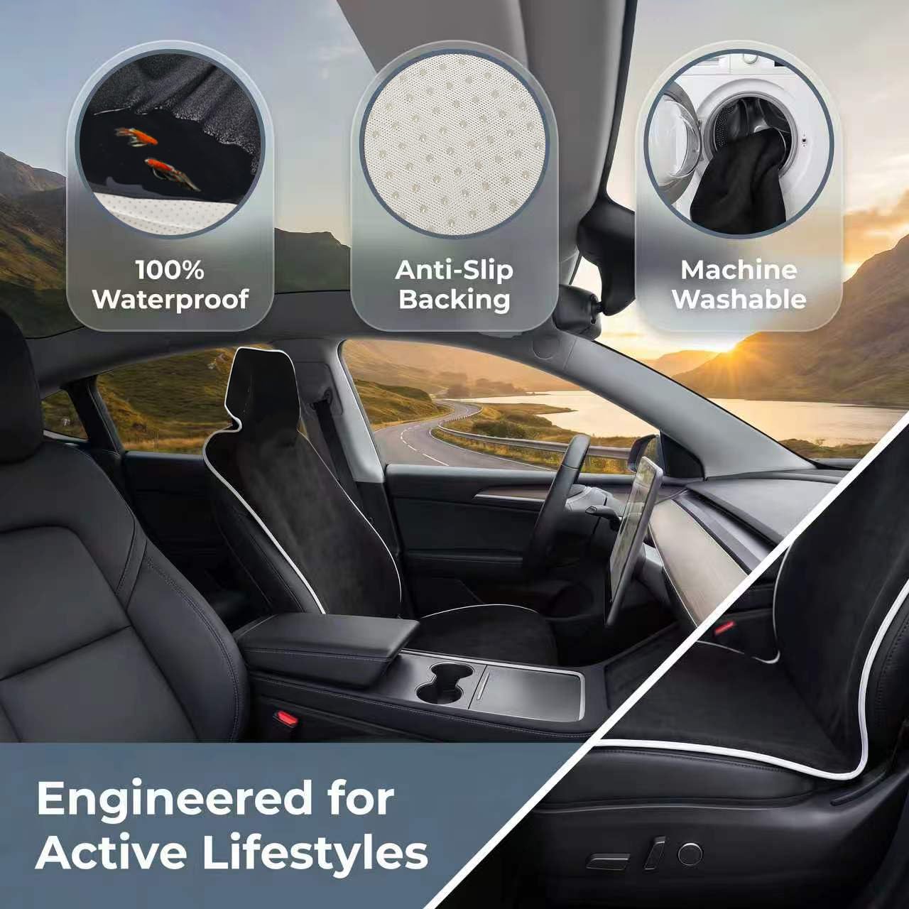 SCOMANAGE Waterproof Stain Resistant Towel Car Seat Covers，Universal Non-Slip for Gym Workout, Swimming, Beach and Workout Outdoor, Machine Washable(Black,2 Pack)