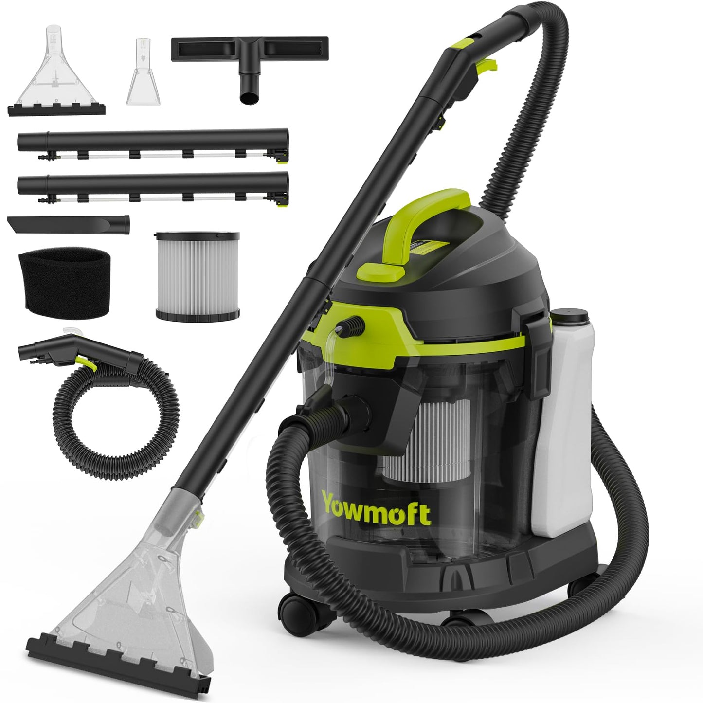 Yowmoft Extractor Vacuum Car Detailing, 4 Gallon Car shampooer Interior Cleaner, 5.5 Peak HP Wet Dry Upholstery Shampoo Vacuum Cleaner, 3 in 1 Carpet Extractor for Home/Shop (YDWM4-S)