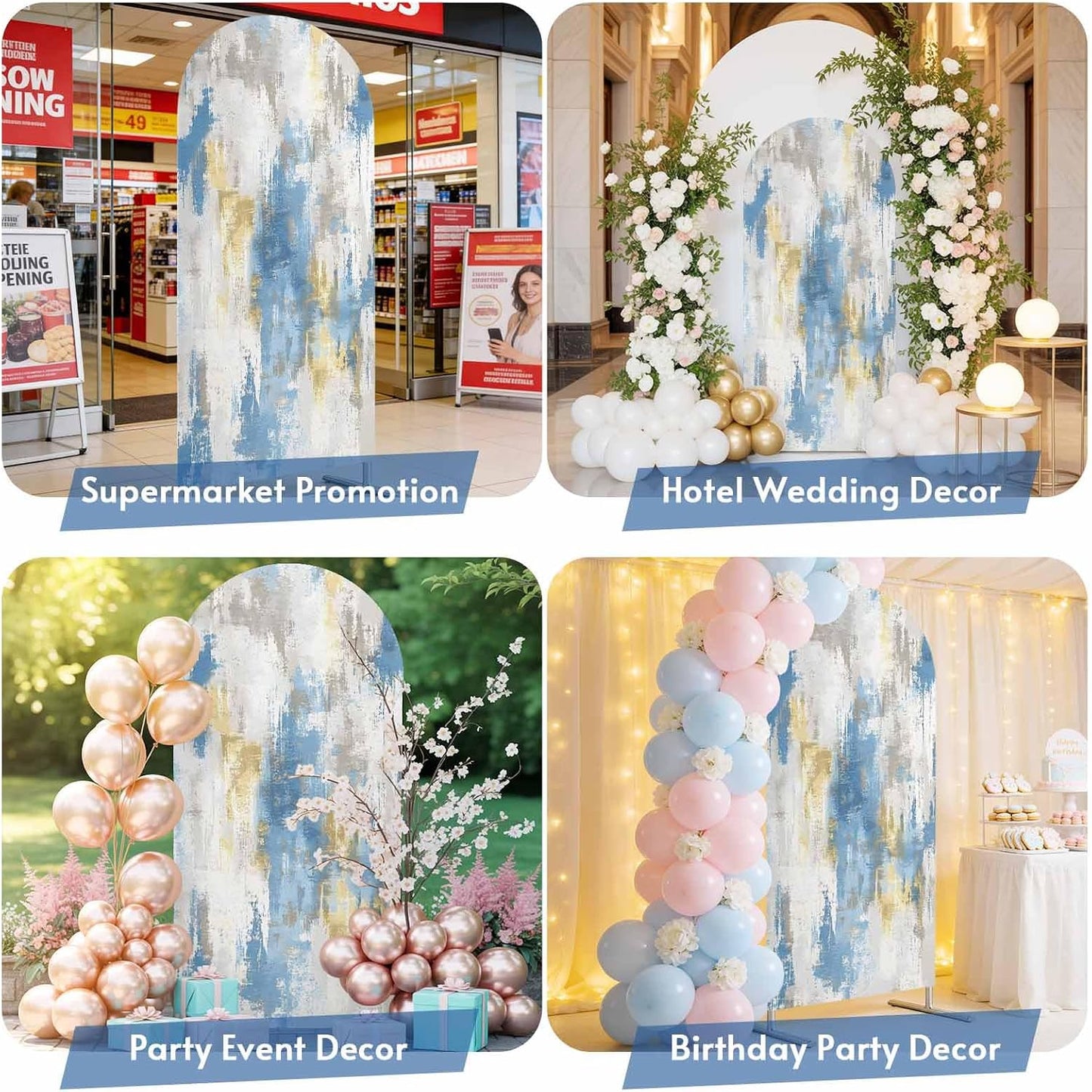 Jnbasdffb 7.2 Blue Gray Ombre Wedding Arch Cover, Stretchy Spandex Arch Backdrop Stand Covers FT, Vintage Abstract Art