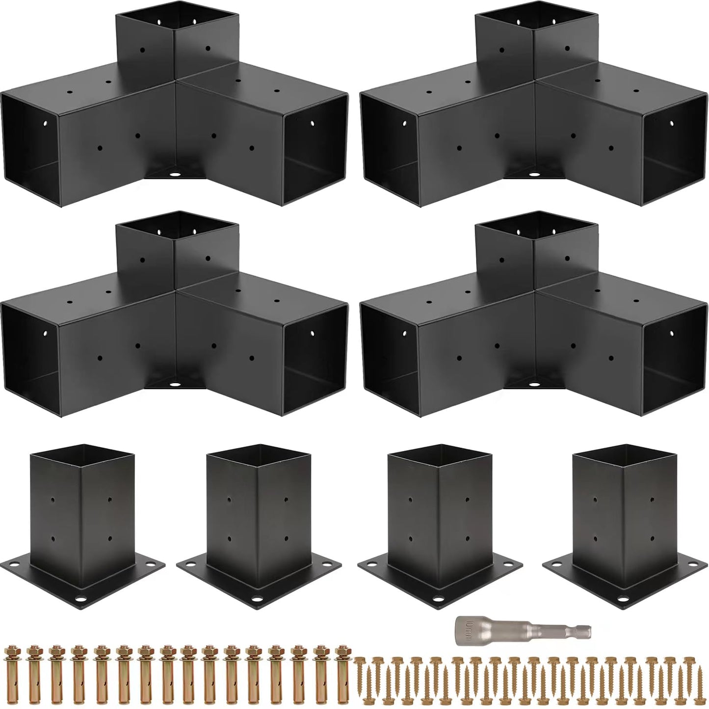Grehitk Pergola Kit, Pergola Brackets 3-Way Right Angle Corner Bracket Woodworks DIY Post Base Kit, Wooden Beams for Gazebos Patio Pergolas Log Cabin