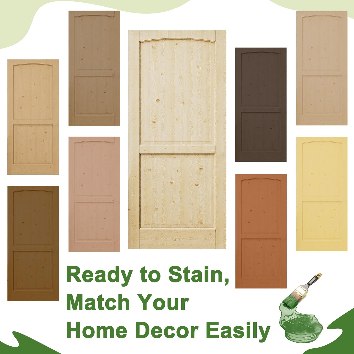 CRUTOP 24''x80'' Arch Top Pine Wood Door Slab Shaker, Solid Core Panel for Prehung Doors, Barn Doors; for Pantry, Bedroom, Closet, Laundry Room, Bedroom, Reday to Stain