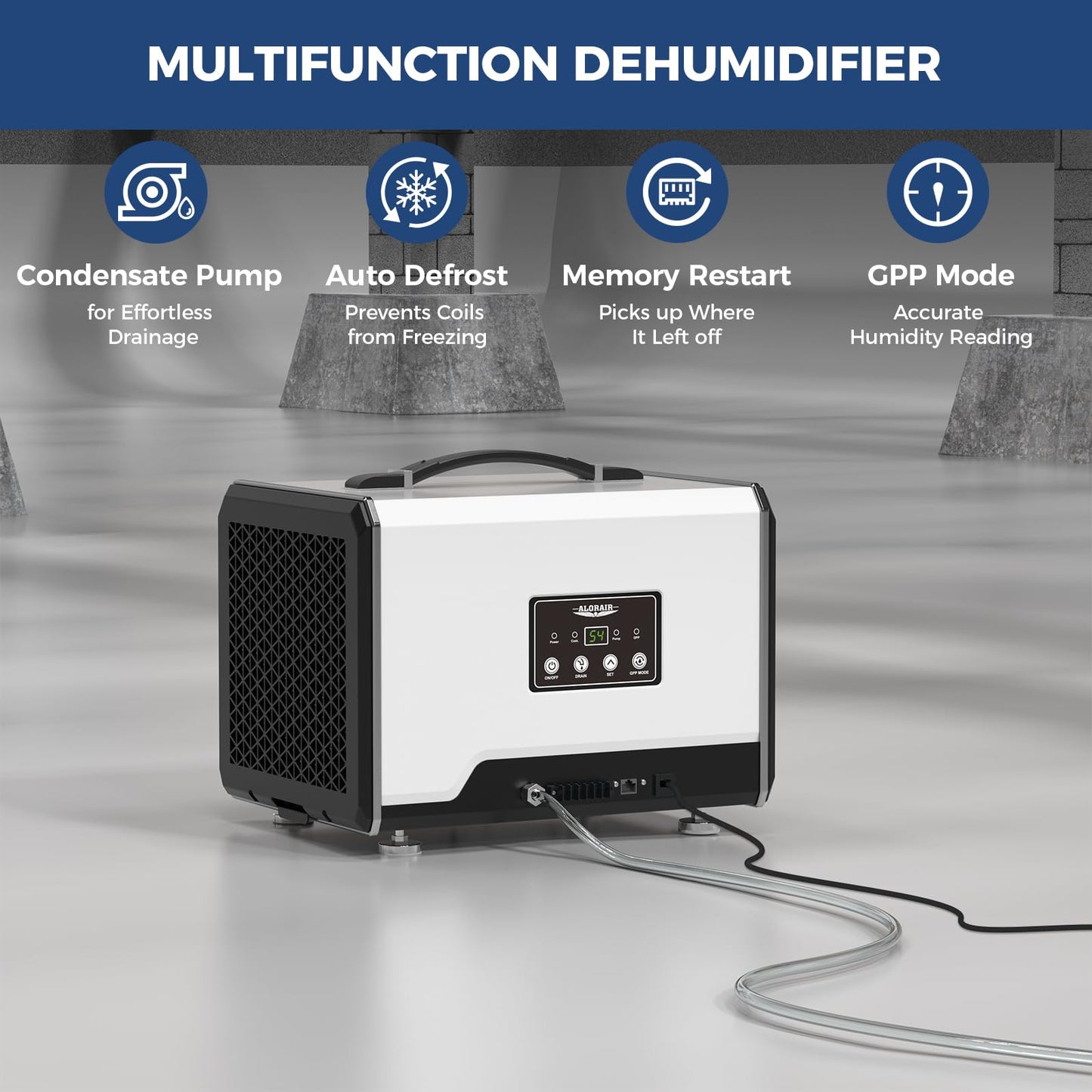 ALORAIR 70 Pints Crawl Space Dehumidifier with Pump and Drain Hose, Compact Basement & Commercial Dehumidifier for Water Damage Restoration, Covers Up to 1,000 Sq. Ft., 6-Year Limited Warranty