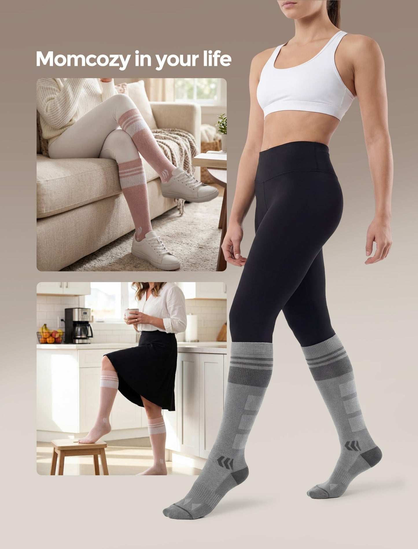 Momcozy Compression Socks for Women, 20-30mmHg Knee High Athletic Support Socks for Running, Travel, Flying, Yoga & Workouts 2 Pairs